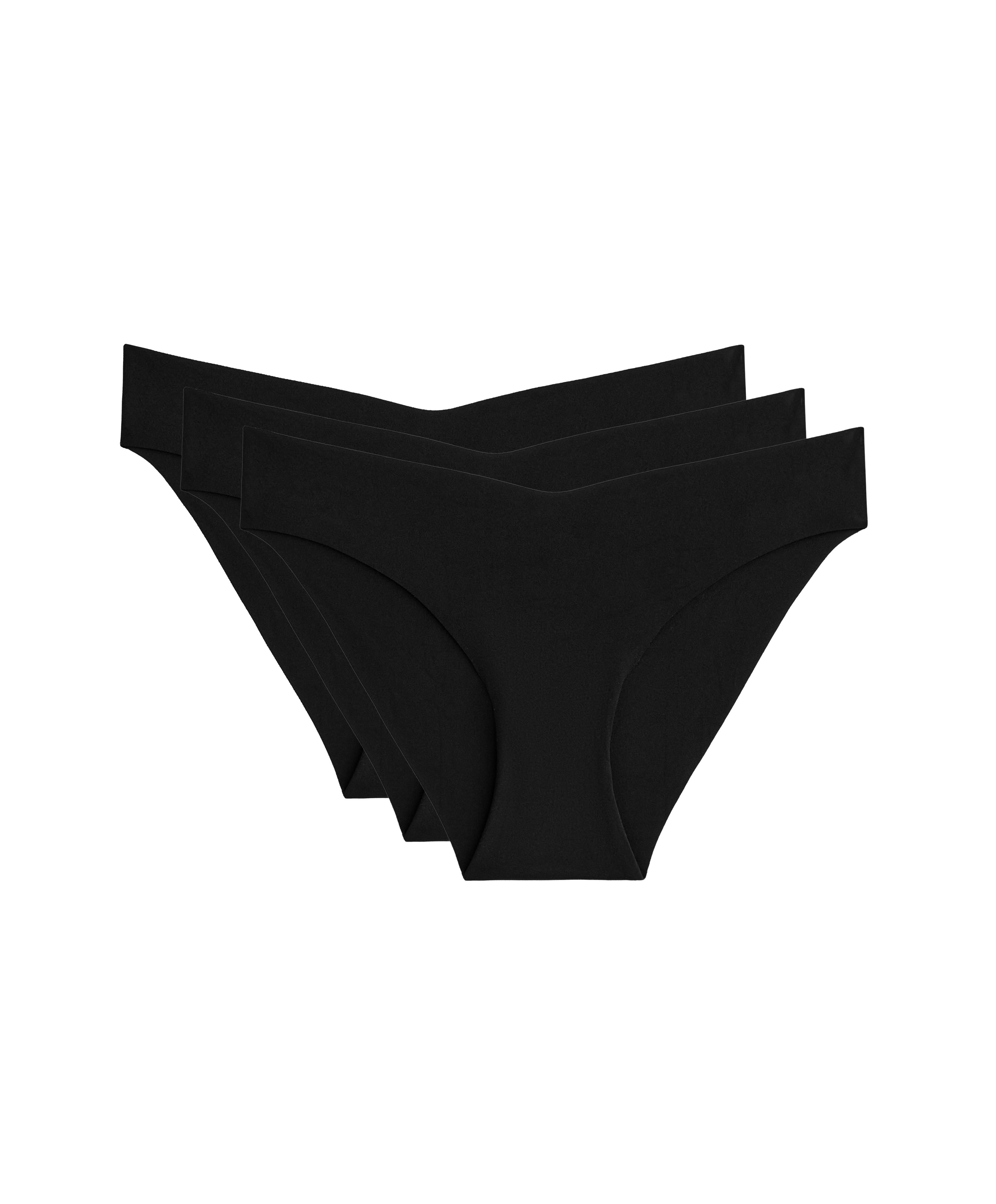 3 invisible V-cut polyamide blend classic bikini briefs — BLACK