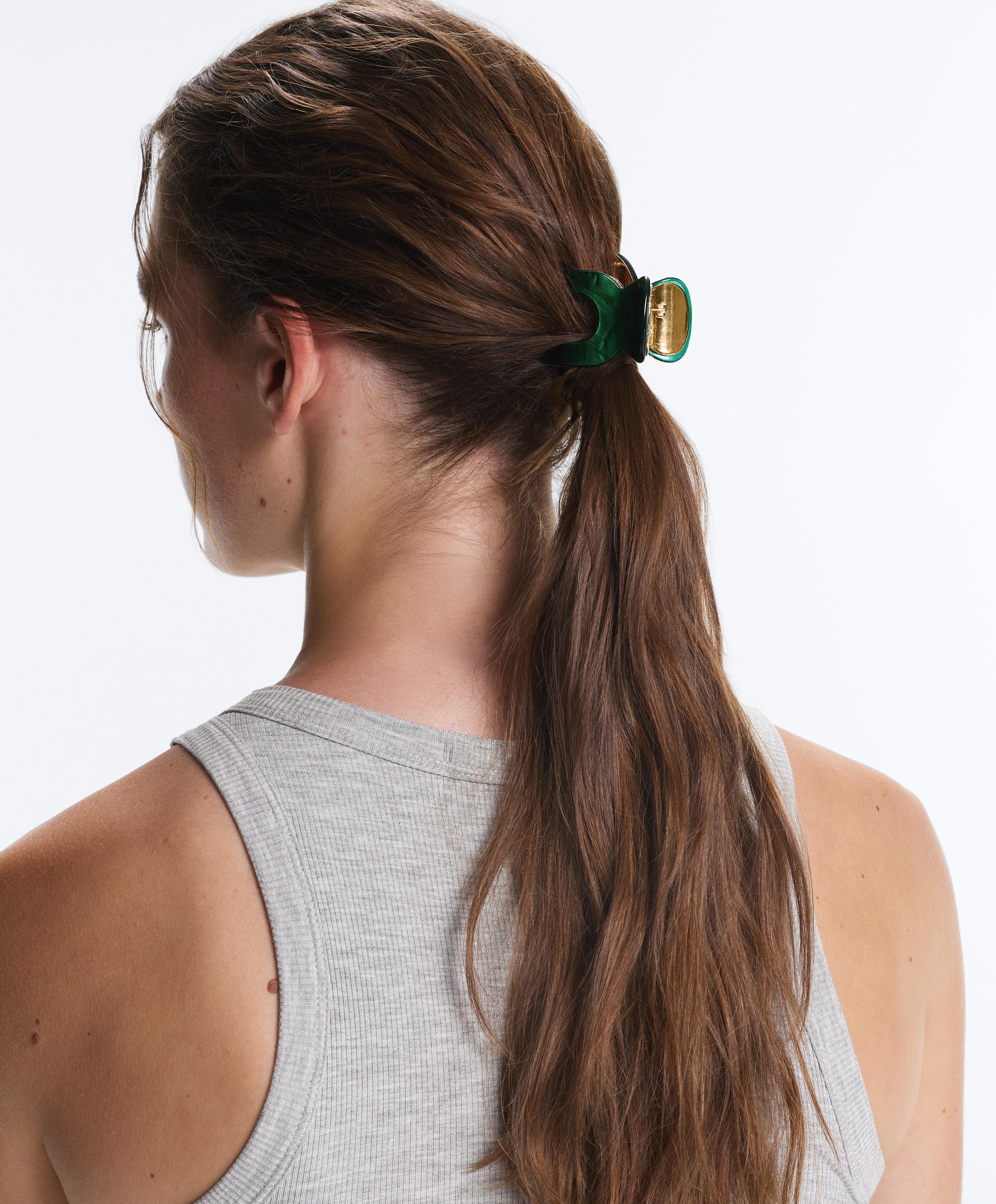 Medium metallic hair clip — DARK EMERALD