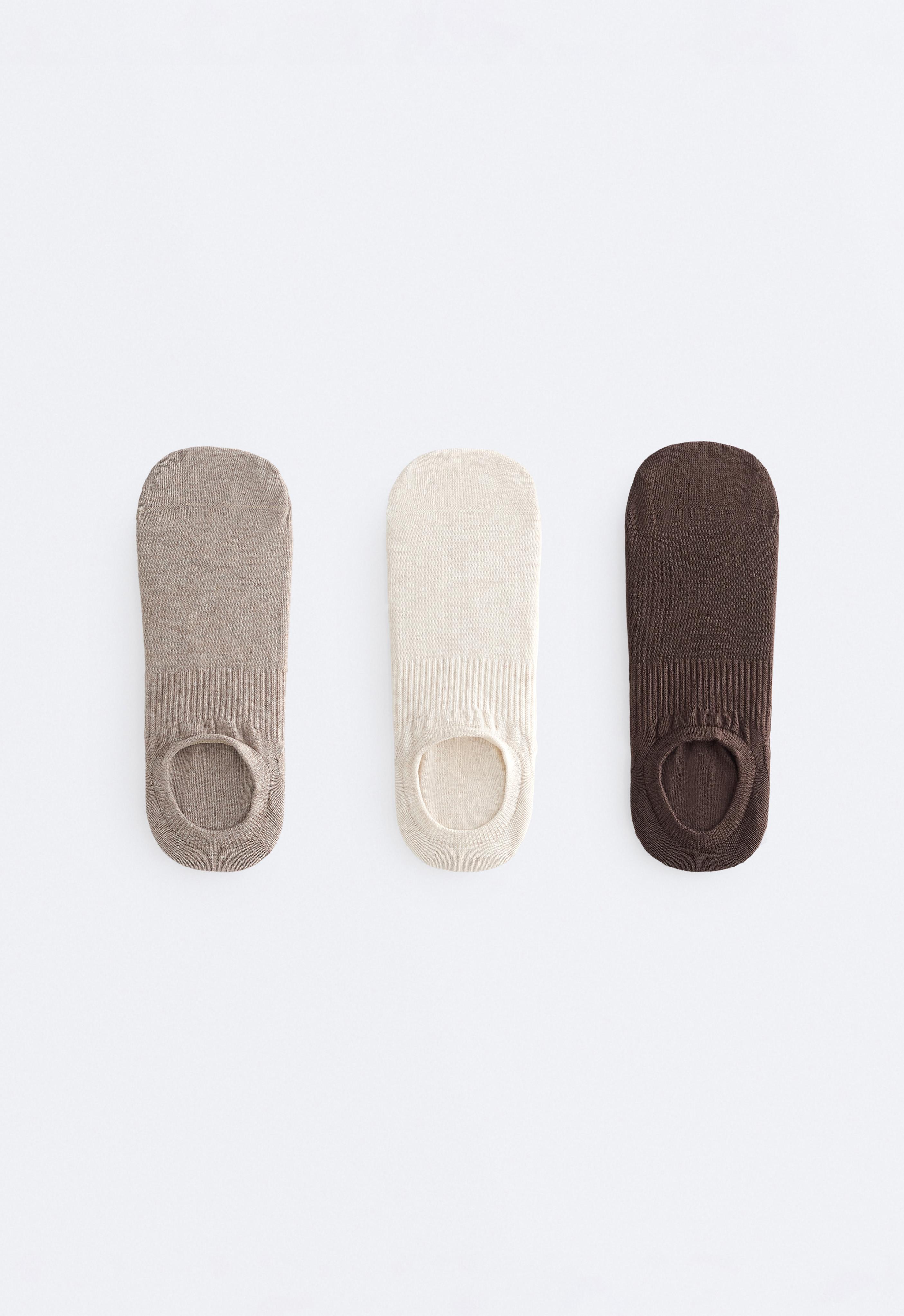 3 pairs of high-cut cotton blend invisible sports socks — TAN MELANGE