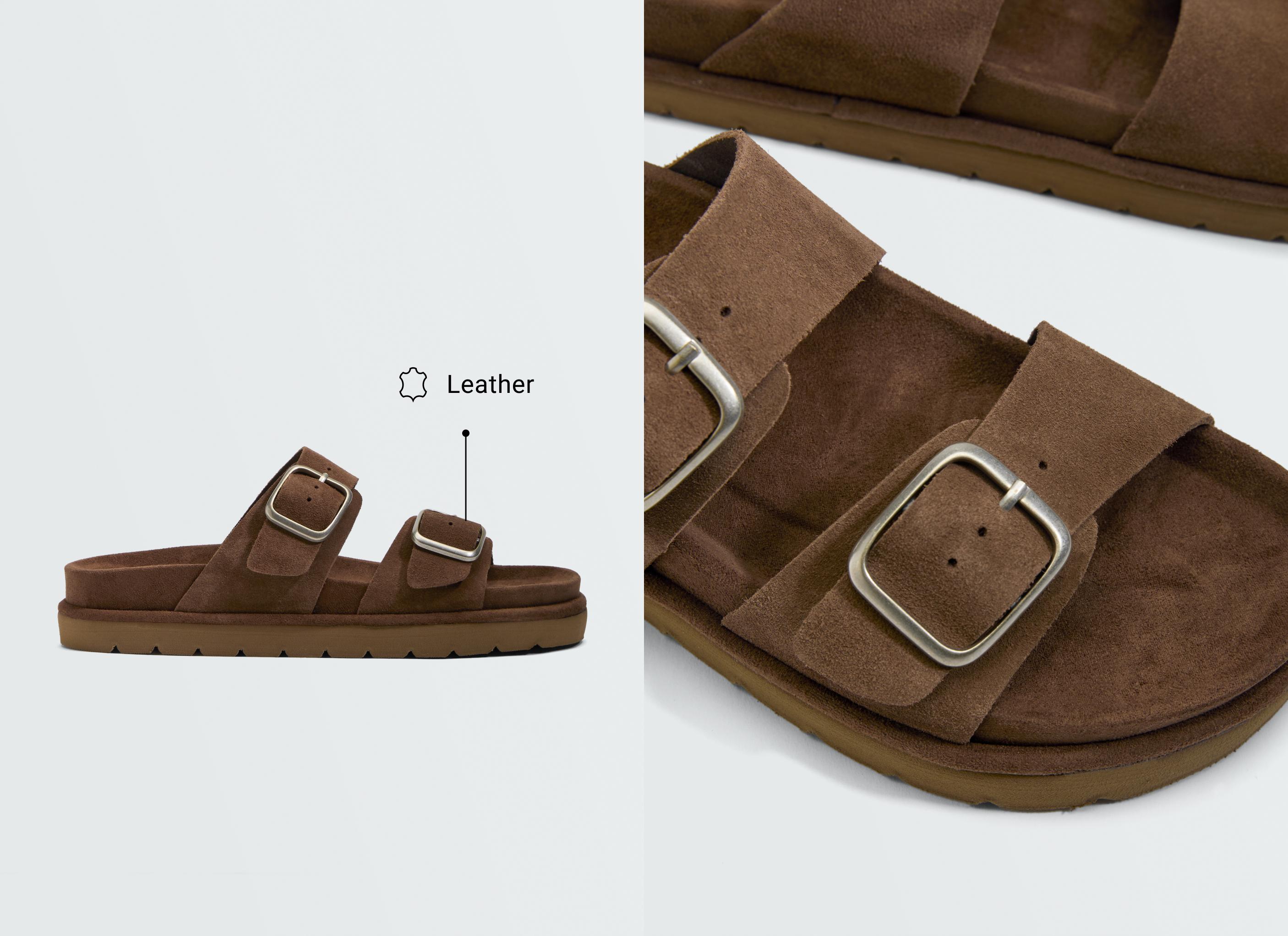 Buckle split-leather platform sandals — BROWN