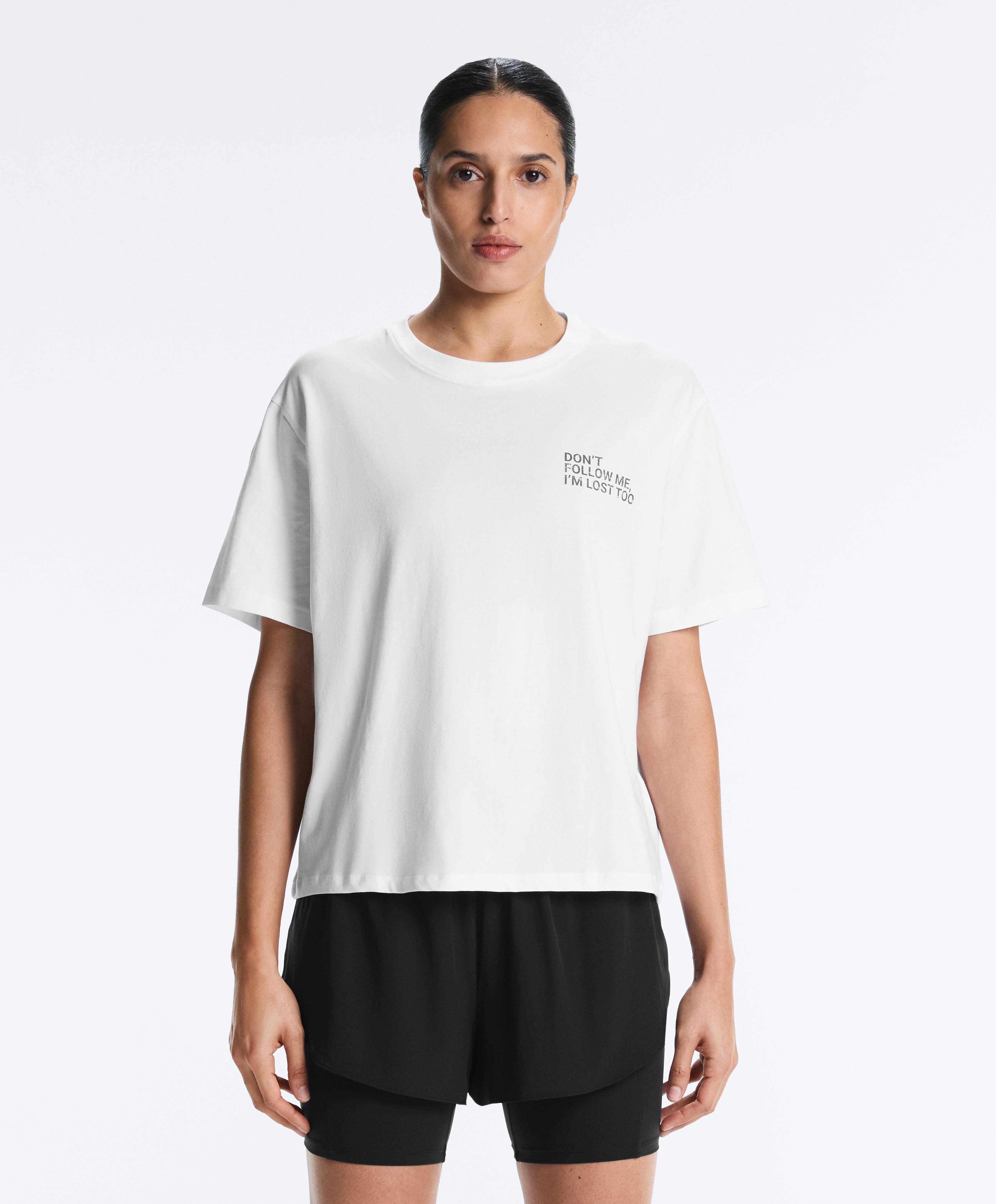 Boxy cotton blend T-shirt with slogan — WHITE