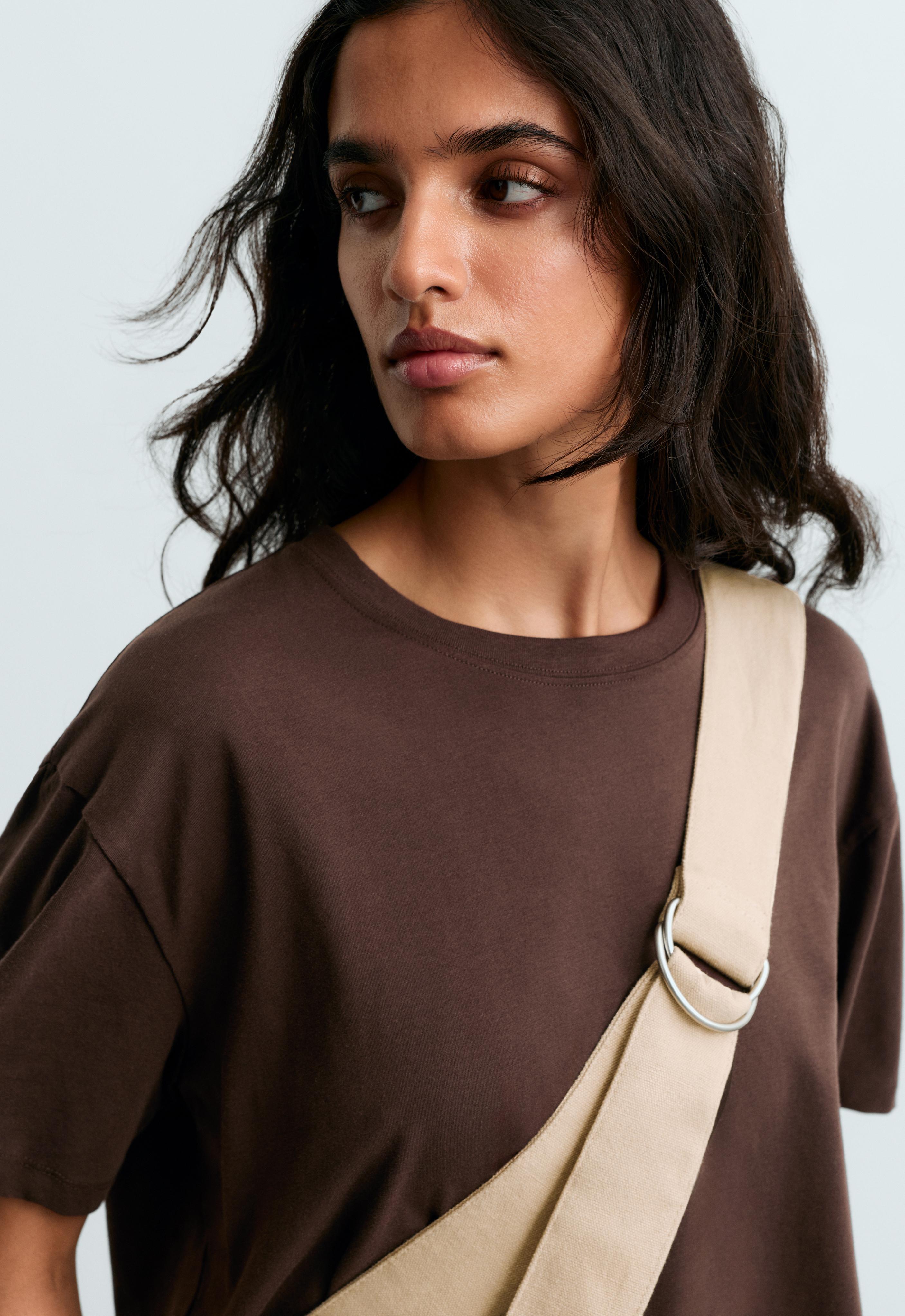 Boxy short-sleeved cotton blend T-shirt — DARK BROWN