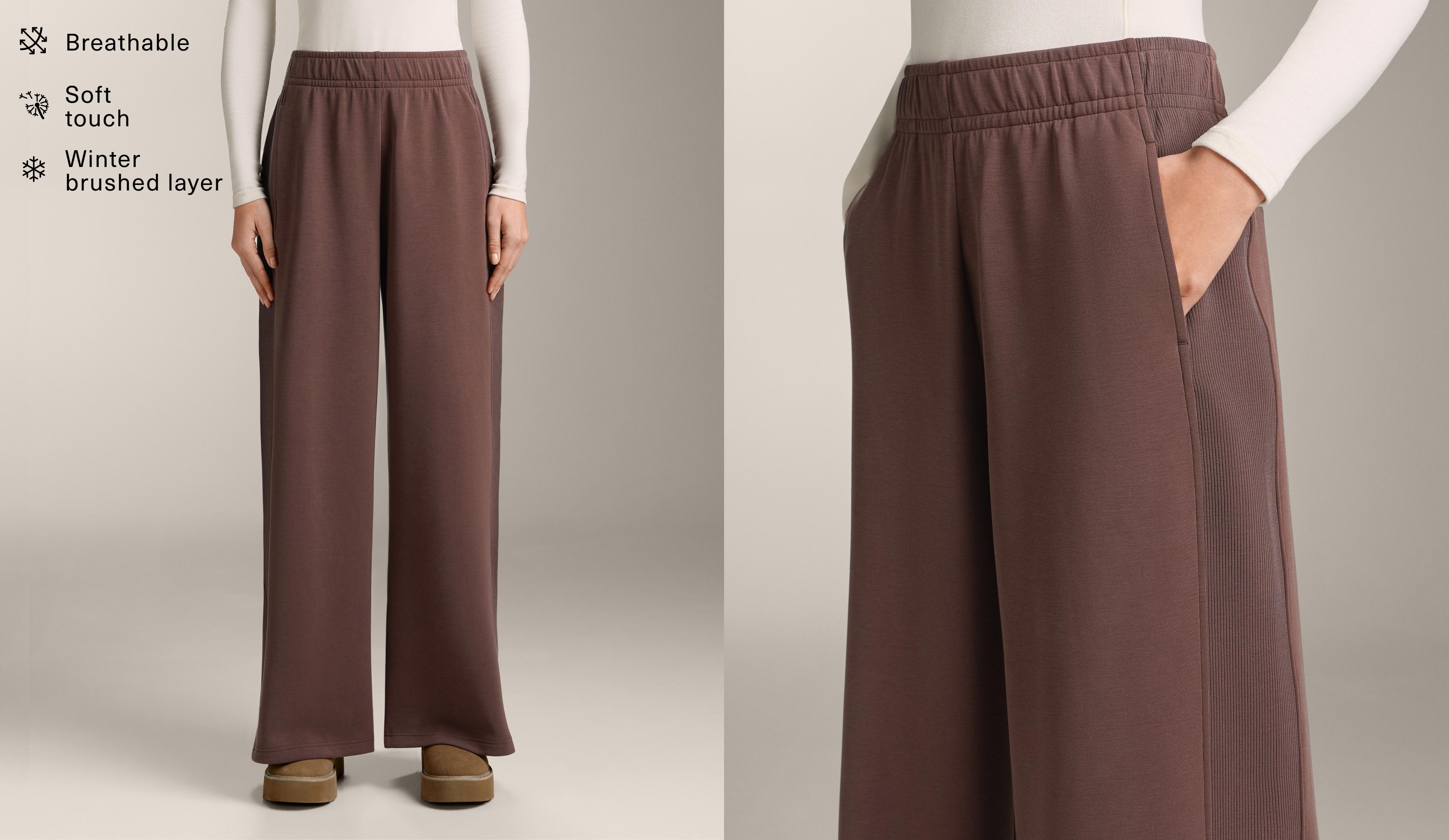 Wide-leg rib straight trousers with brushed modal Wide-leg rib straight trousers with brushed modal