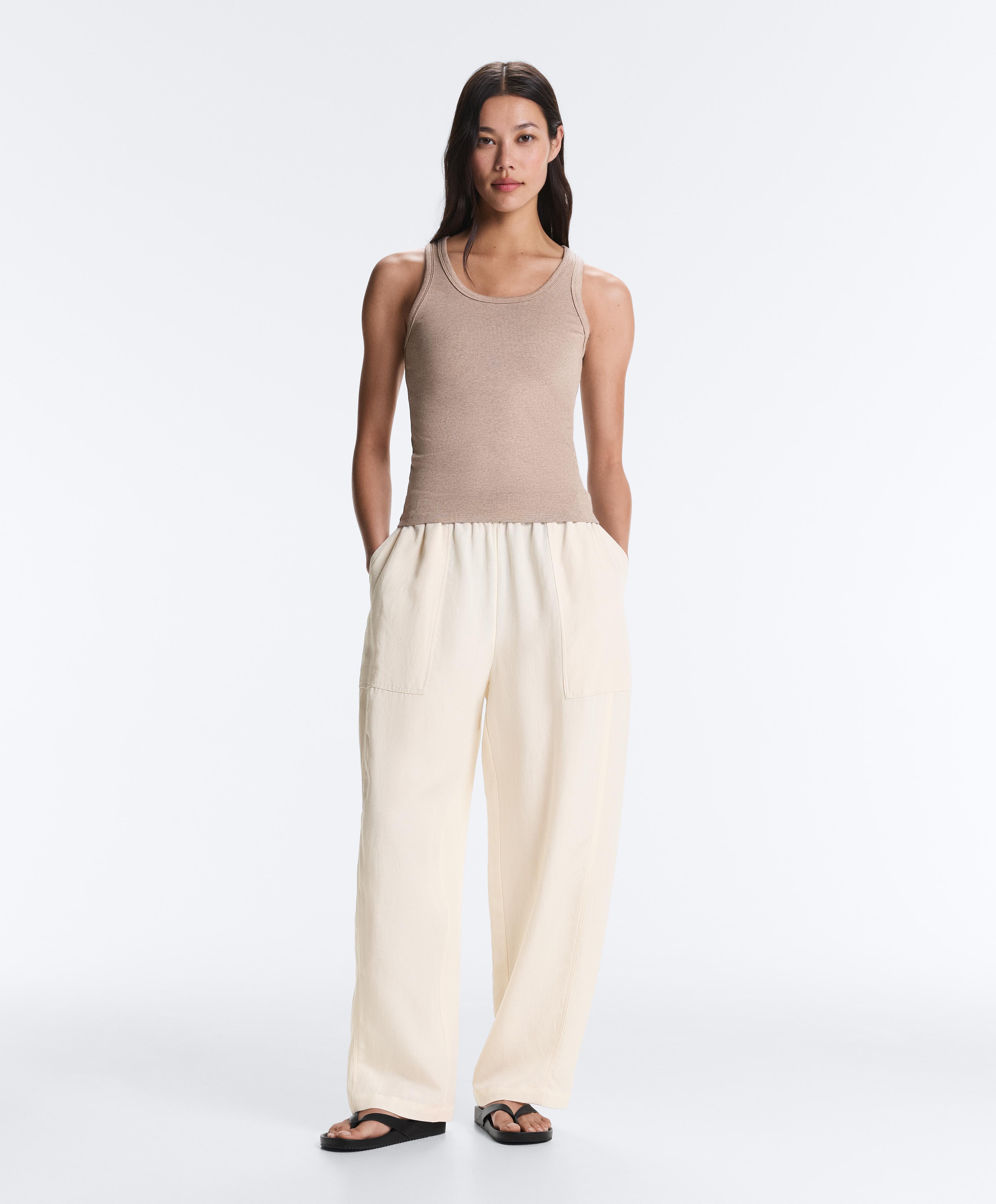 Fitted rib strap T-shirt with cotton and modal Fitted rib strap T-shirt with cotton and modal