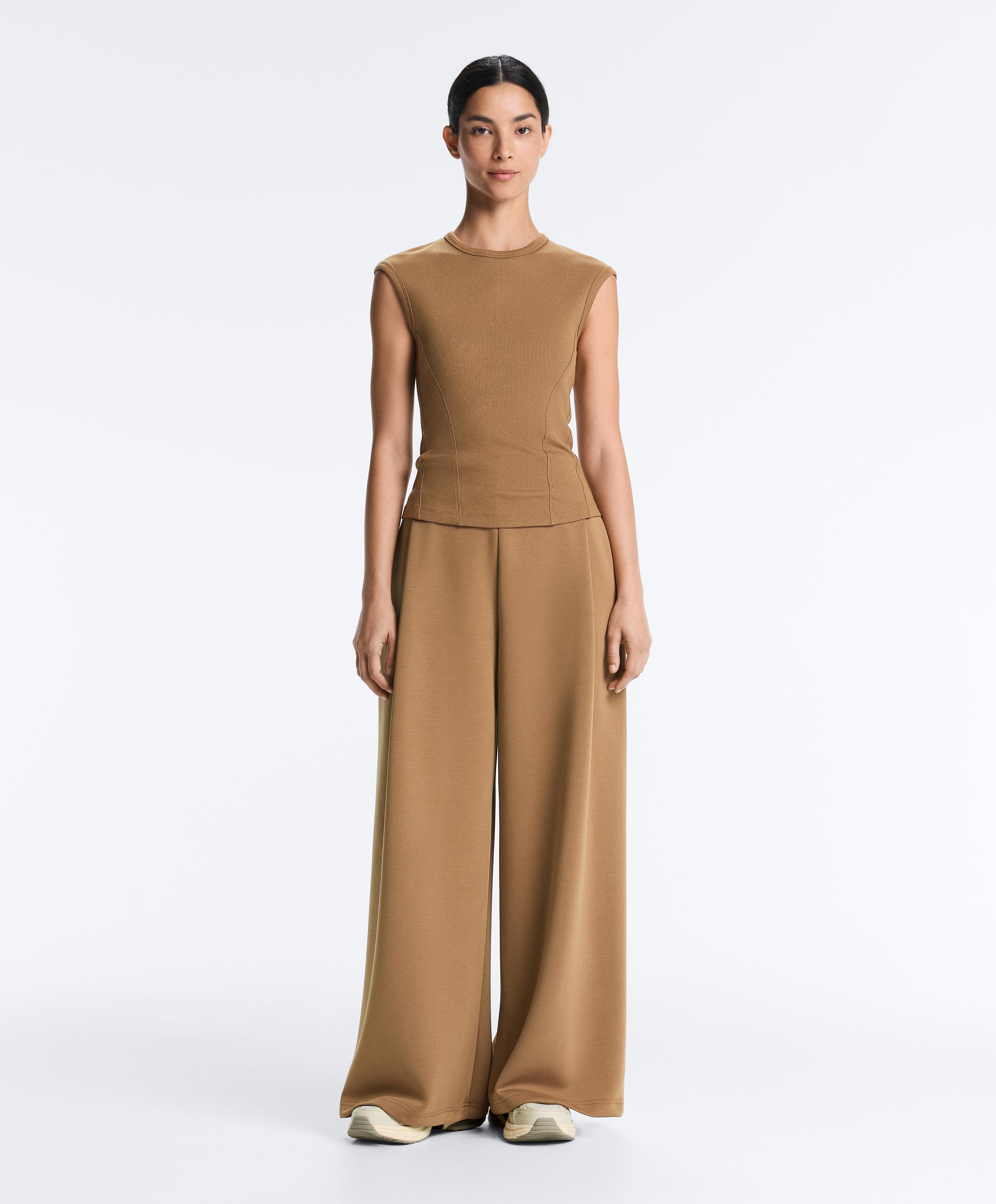 Short-sleeved rib top with cotton and modal — COPPER