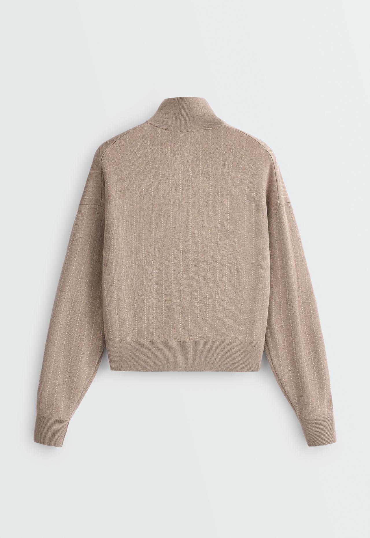 Pinstripe half-zip knit jumper — DARK NOUGAT