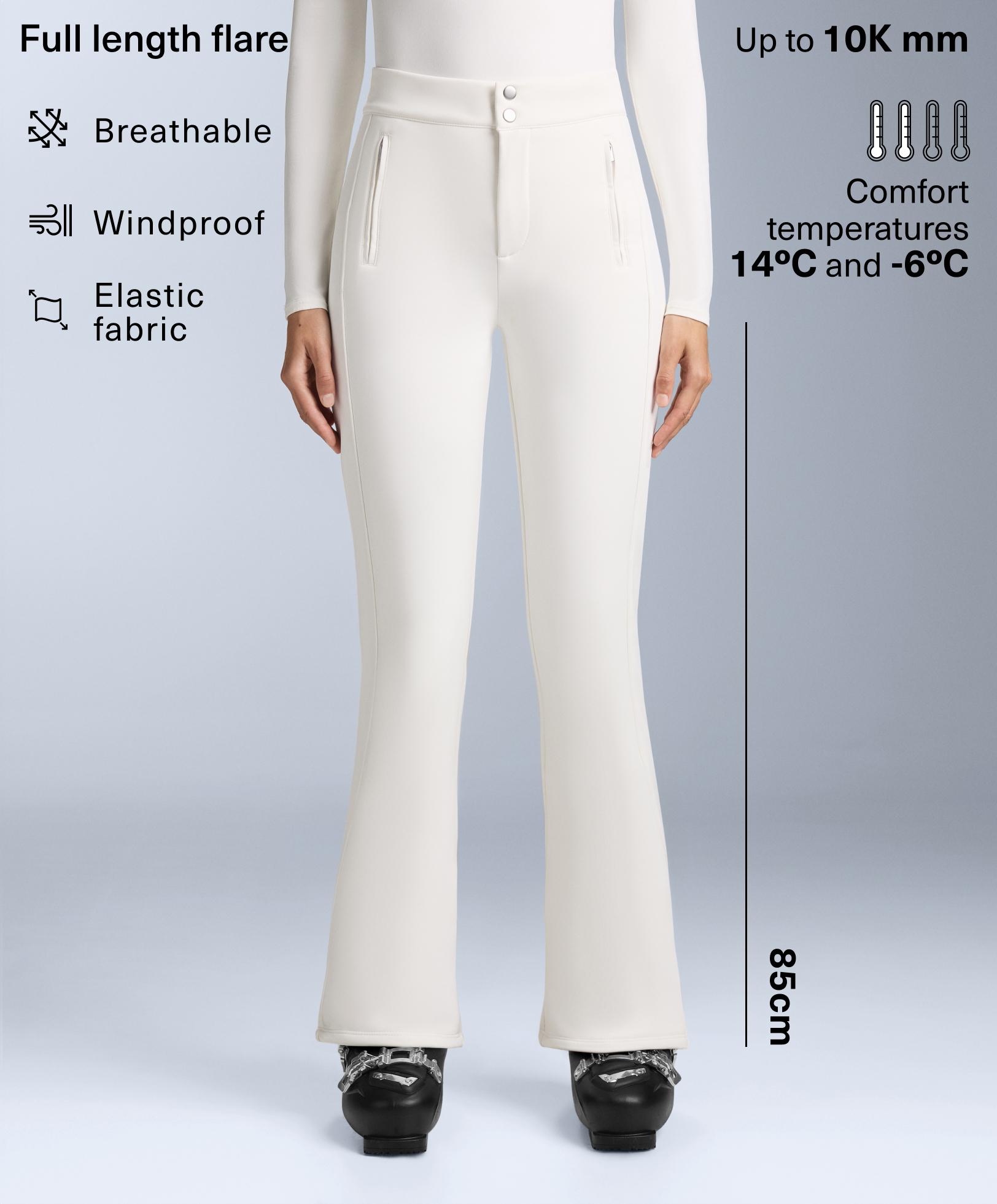 Water-resistant full length flare stretch SKI trousers — WHITE