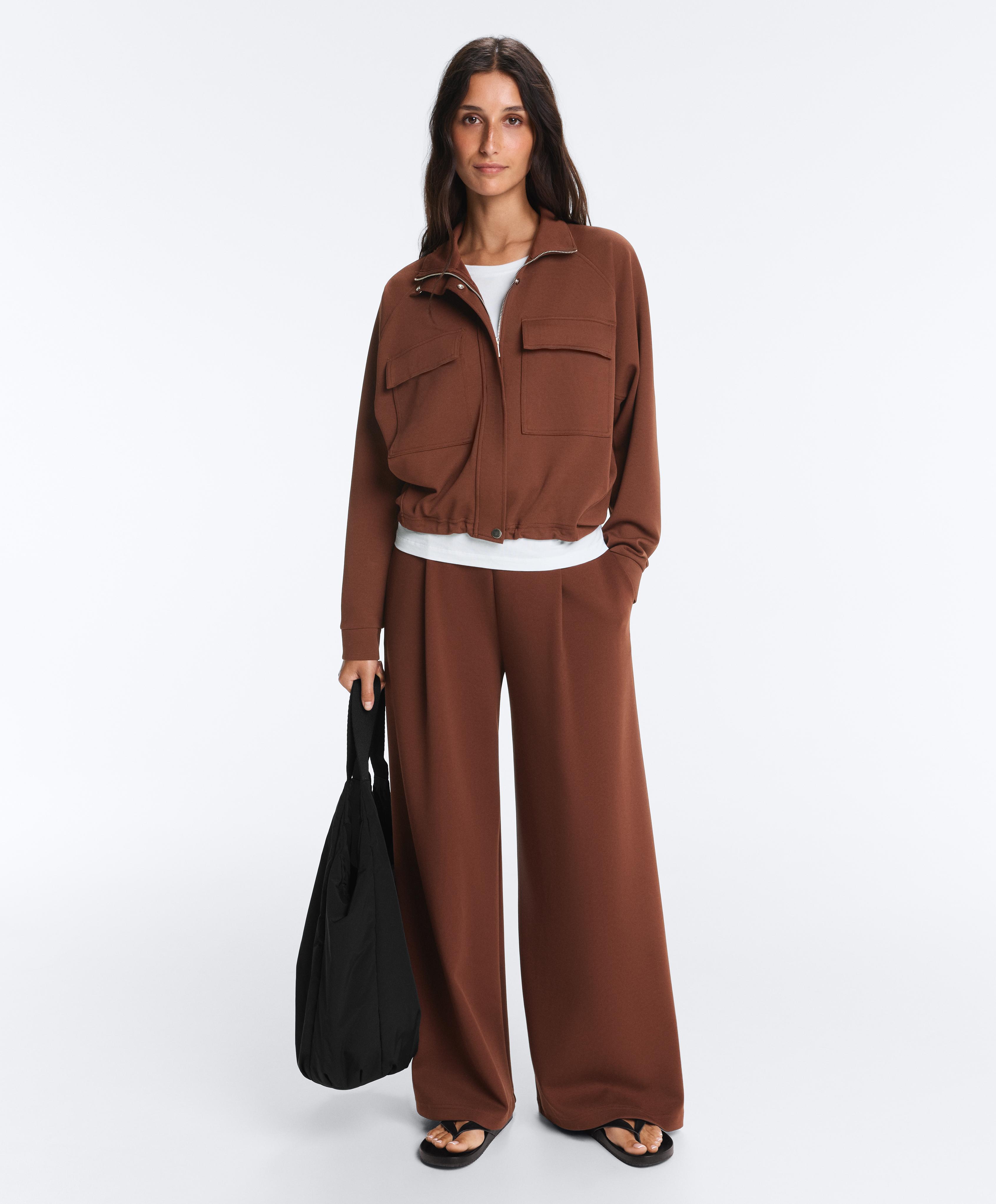 Cotton piqué pocket jacket — COFFEE