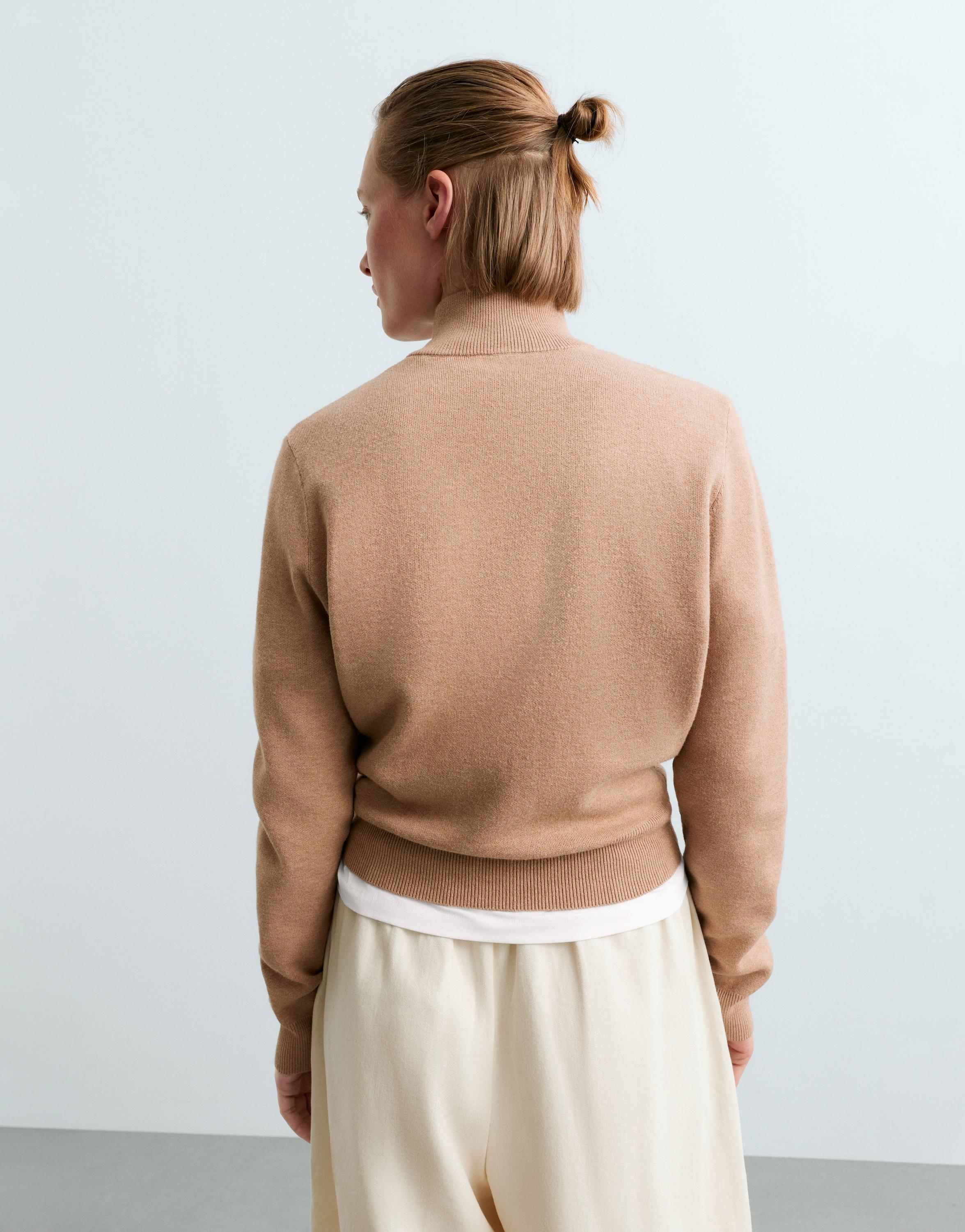 Contrast piping knit jacket — CAMEL