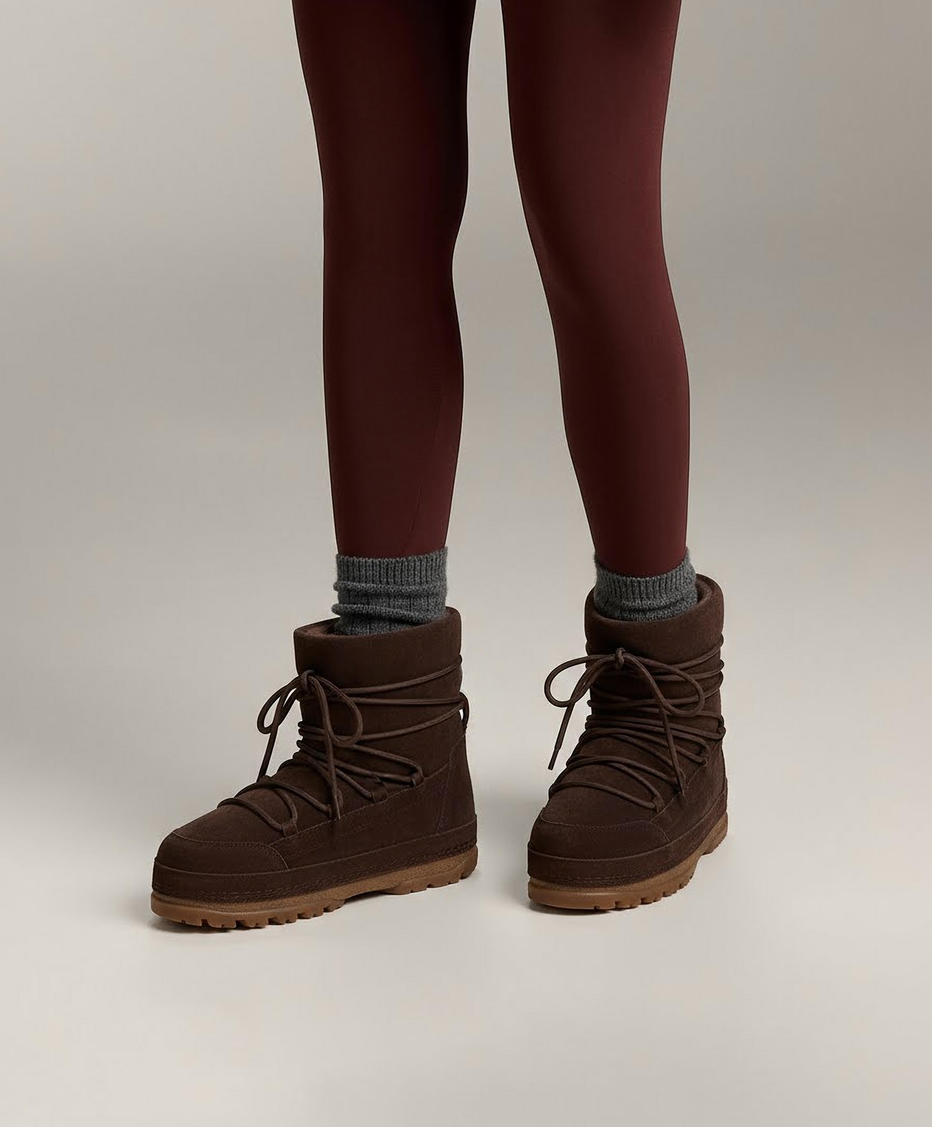 Lace-up technical split leather boots — BROWN