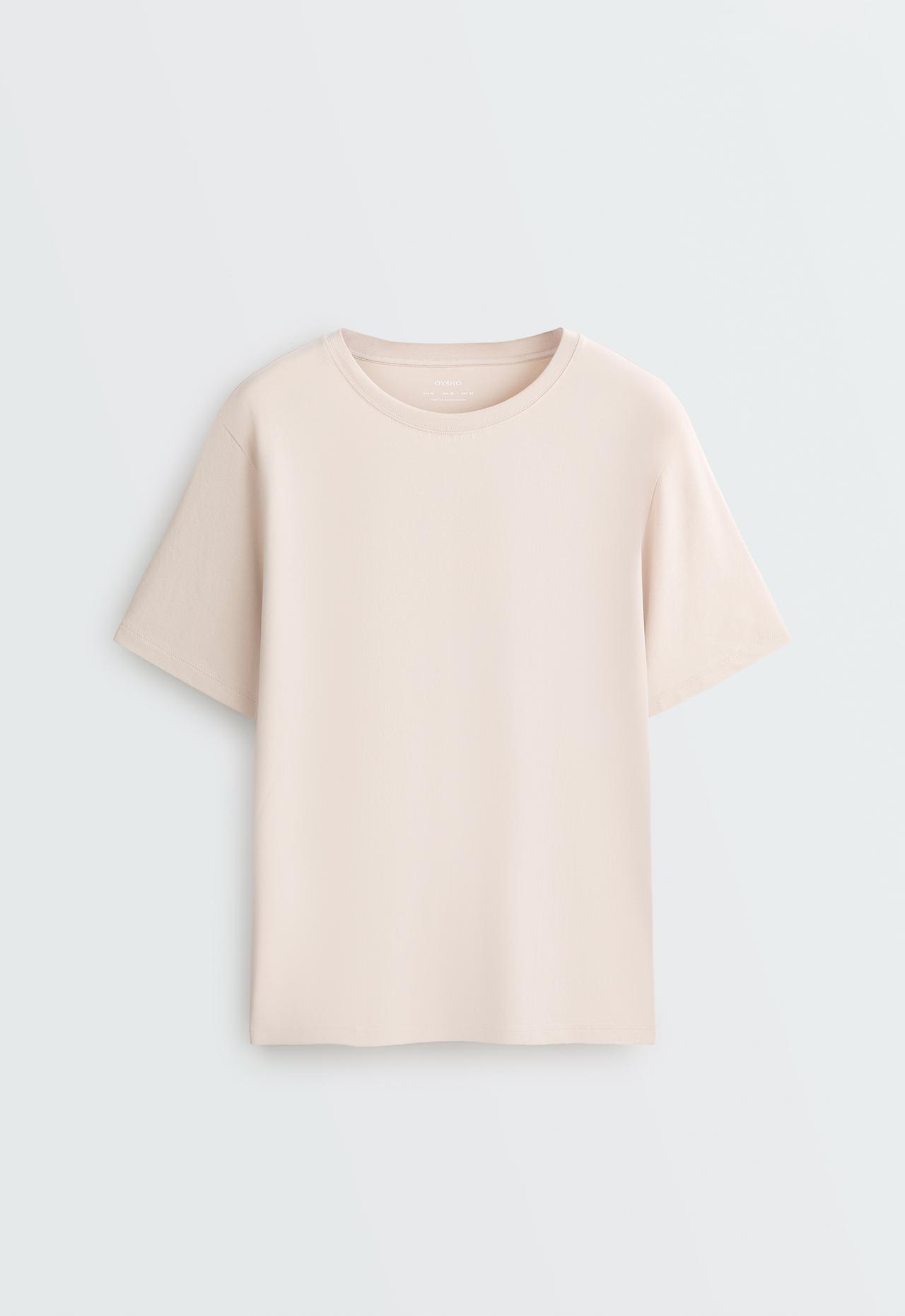 Oversize cotton blend short-sleeved T-shirt — SAND