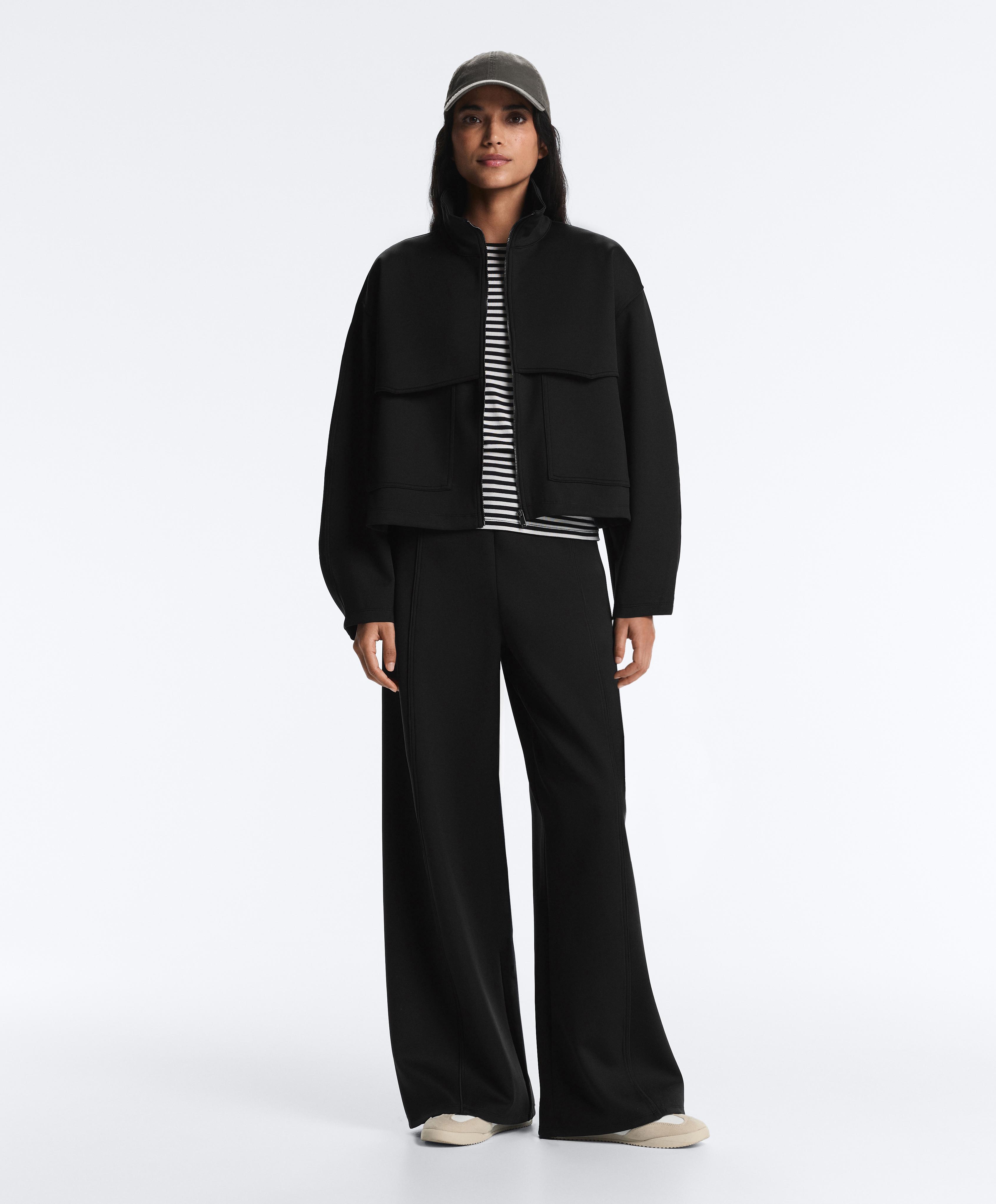 Boxy neoprene-effect jacket — BLACK