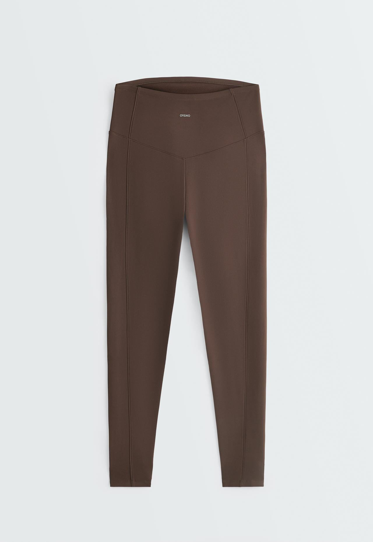 65cm Warm maternity leggings with zips — DARK REDDISH‑BROWN