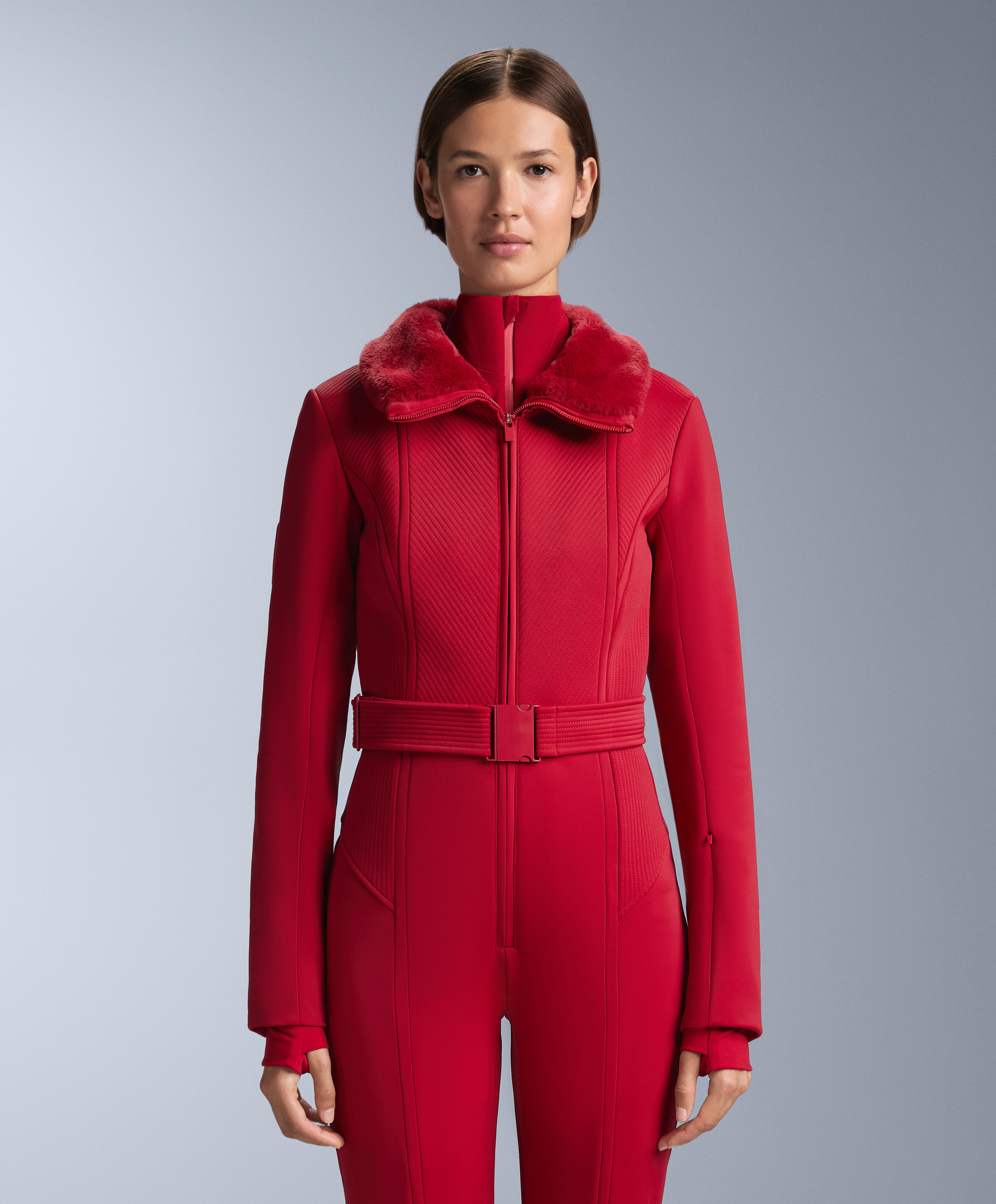 Water-resistant fitted stretch SKI jumpsuit — RED