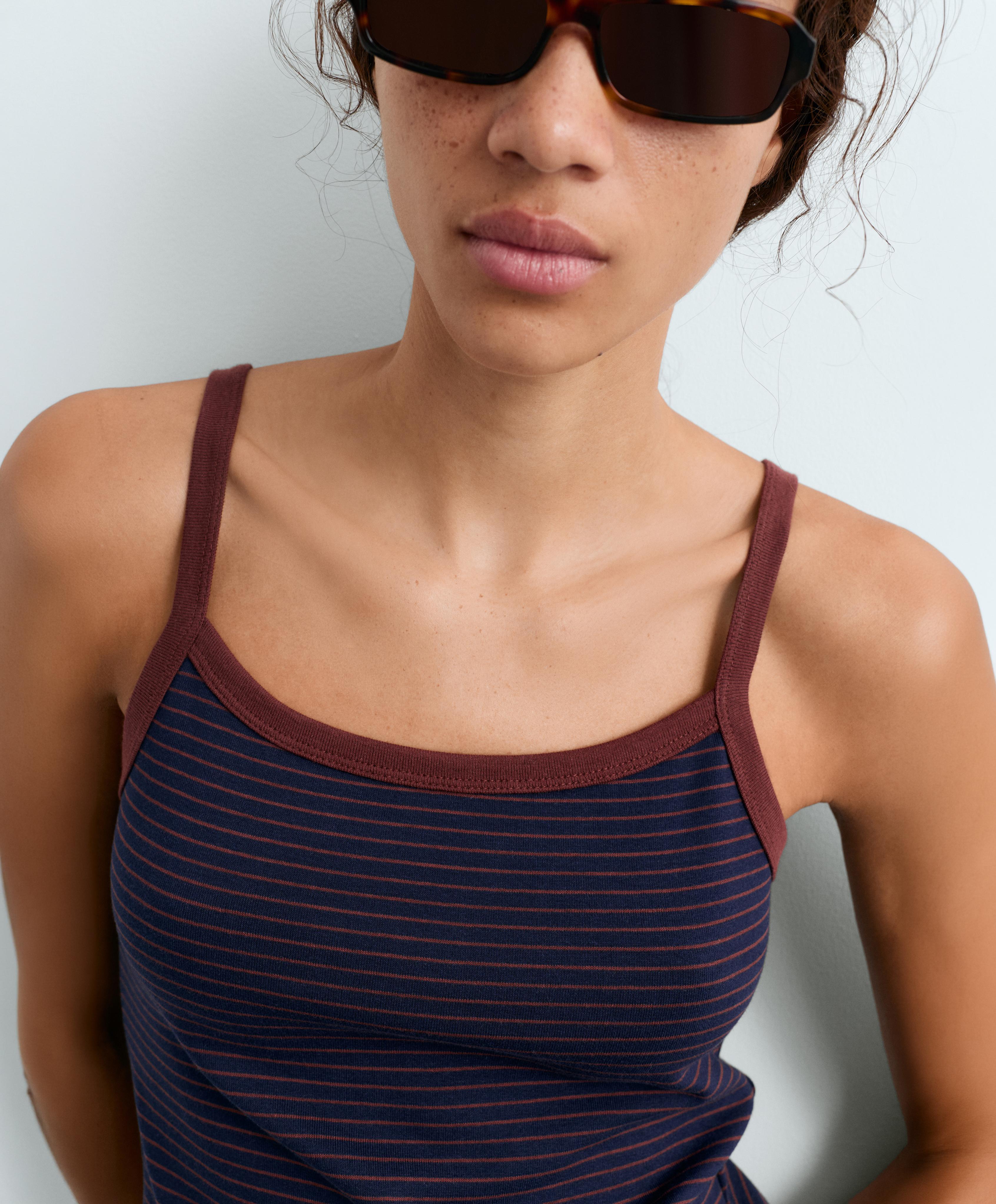 Striped cotton-blend rib vest top — TERRACOTTA