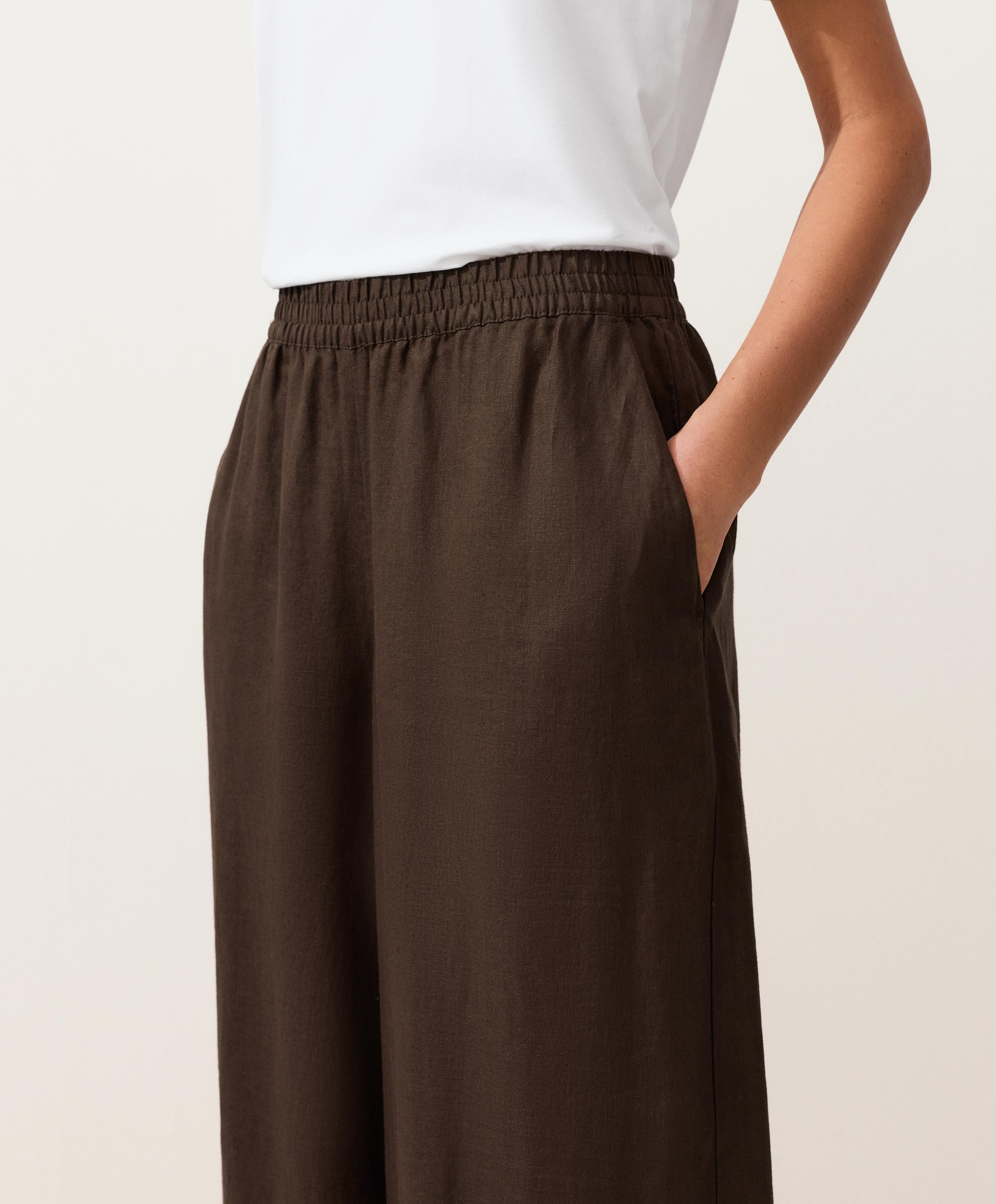 100% linen bloomer trousers — DARK BROWN