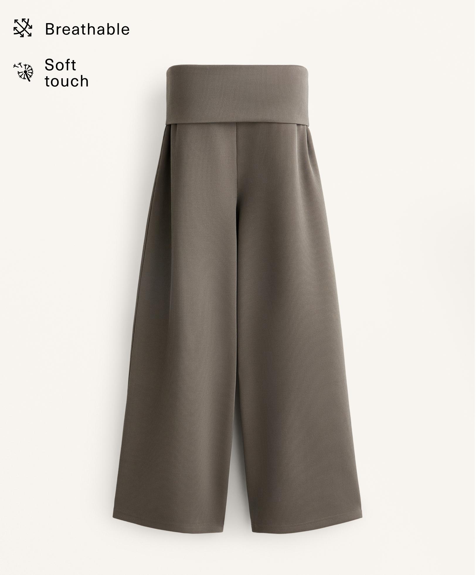 Pantalon large rib à taille repliée 29 % modal