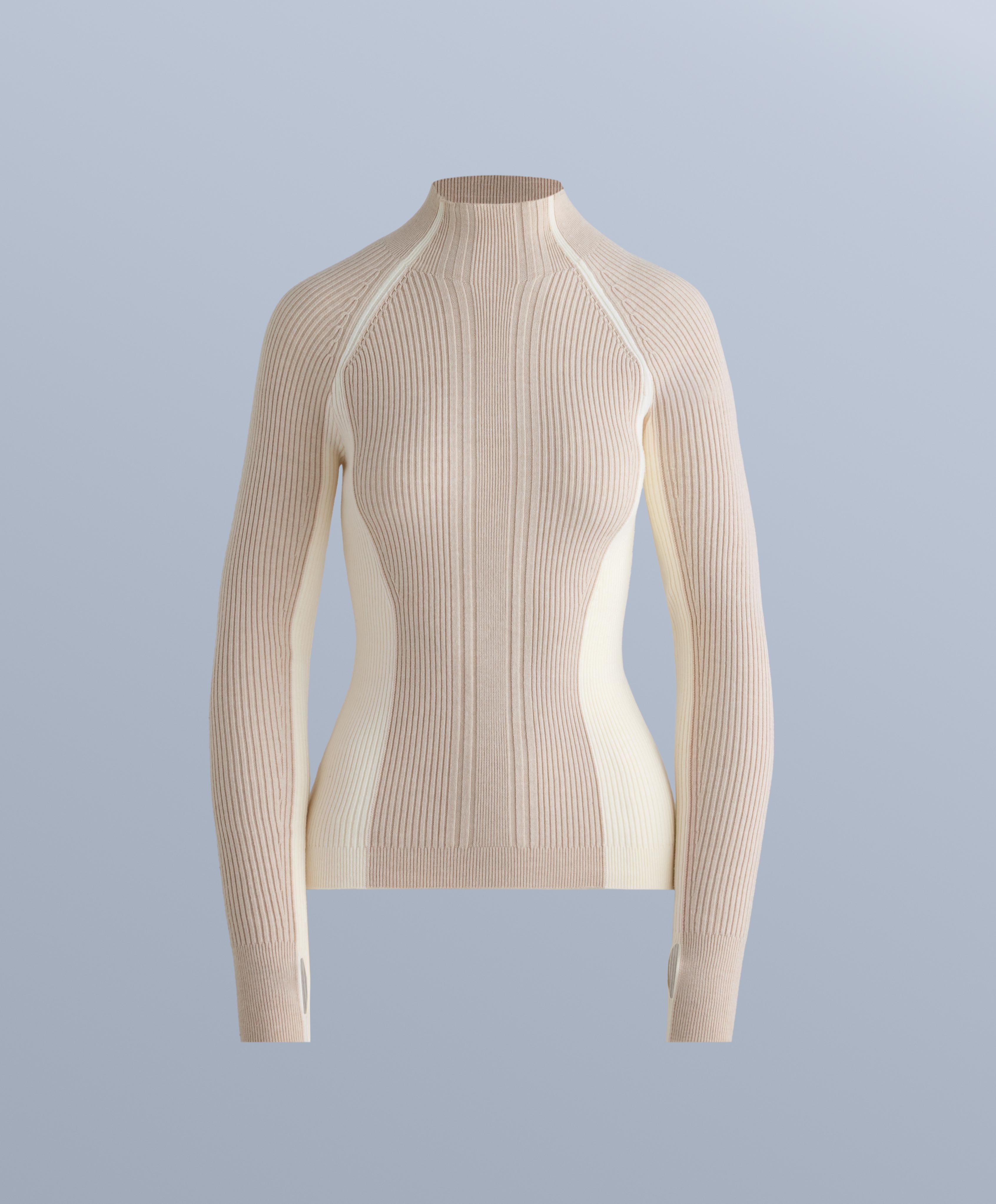 Thermal base layer T-shirt with contrast rib knit — PALE MINK