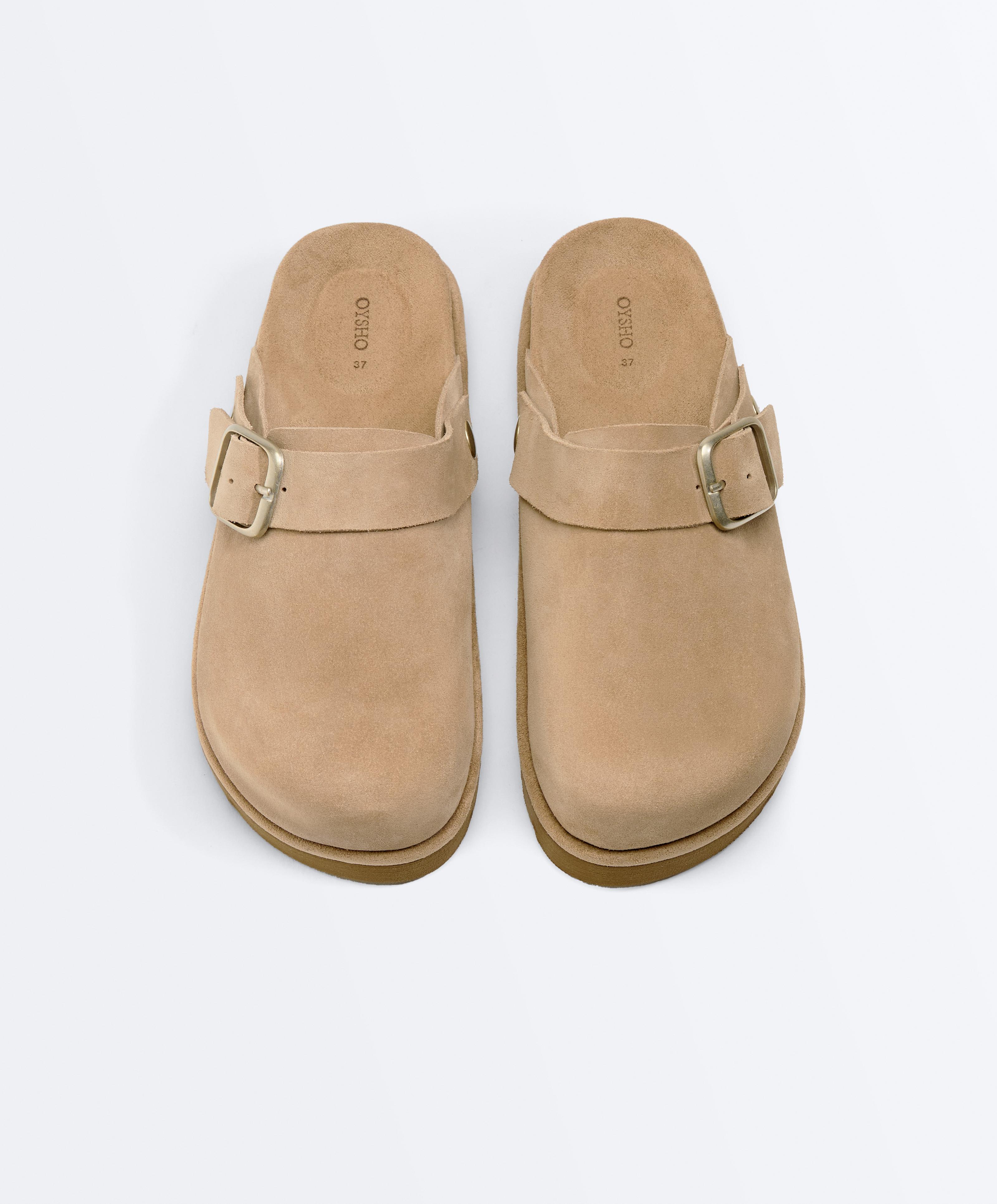 Buckled split-leather mules — TOASTED BROWN