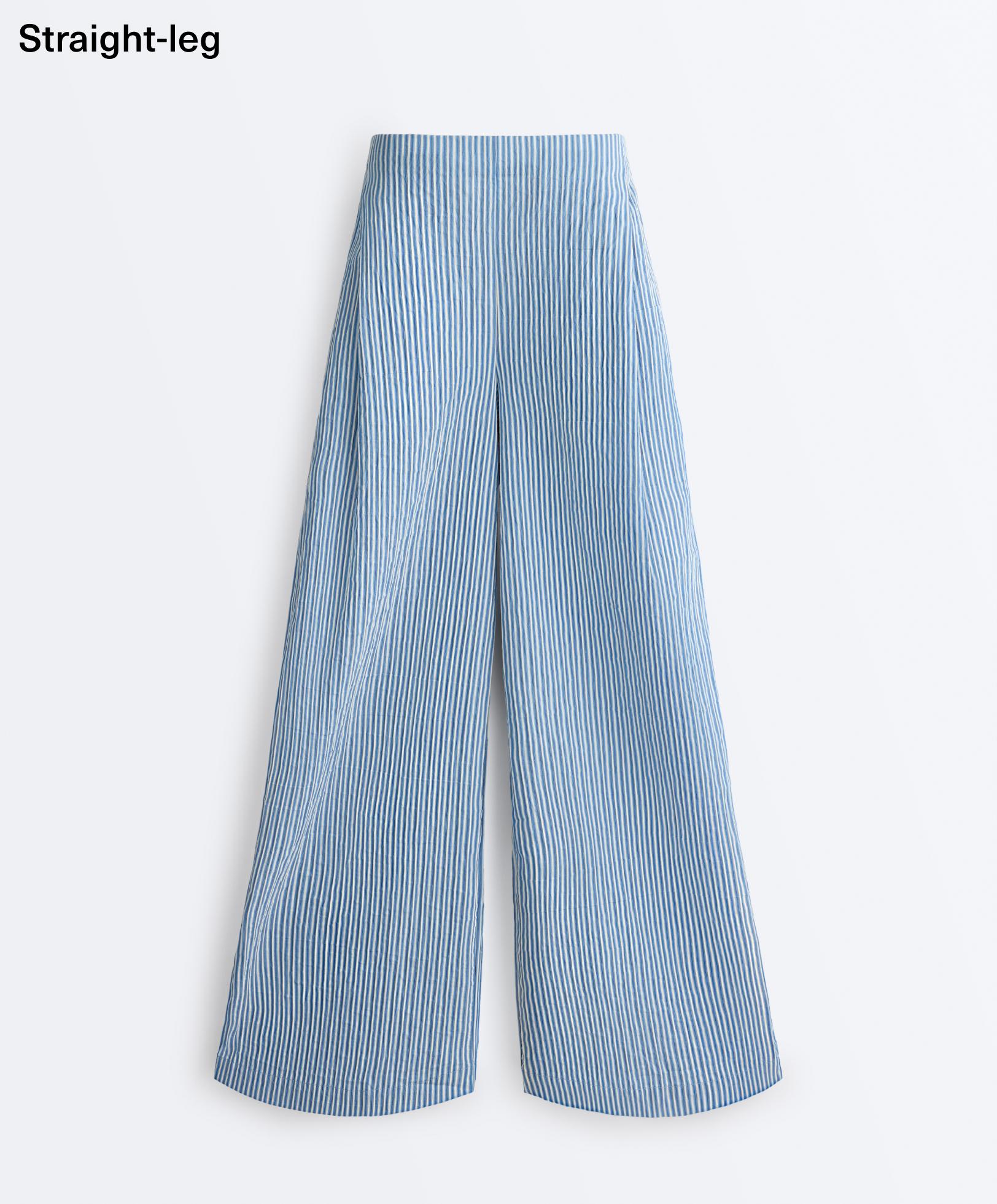 Cotton blend striped straight-leg trousers — MID-BLUE