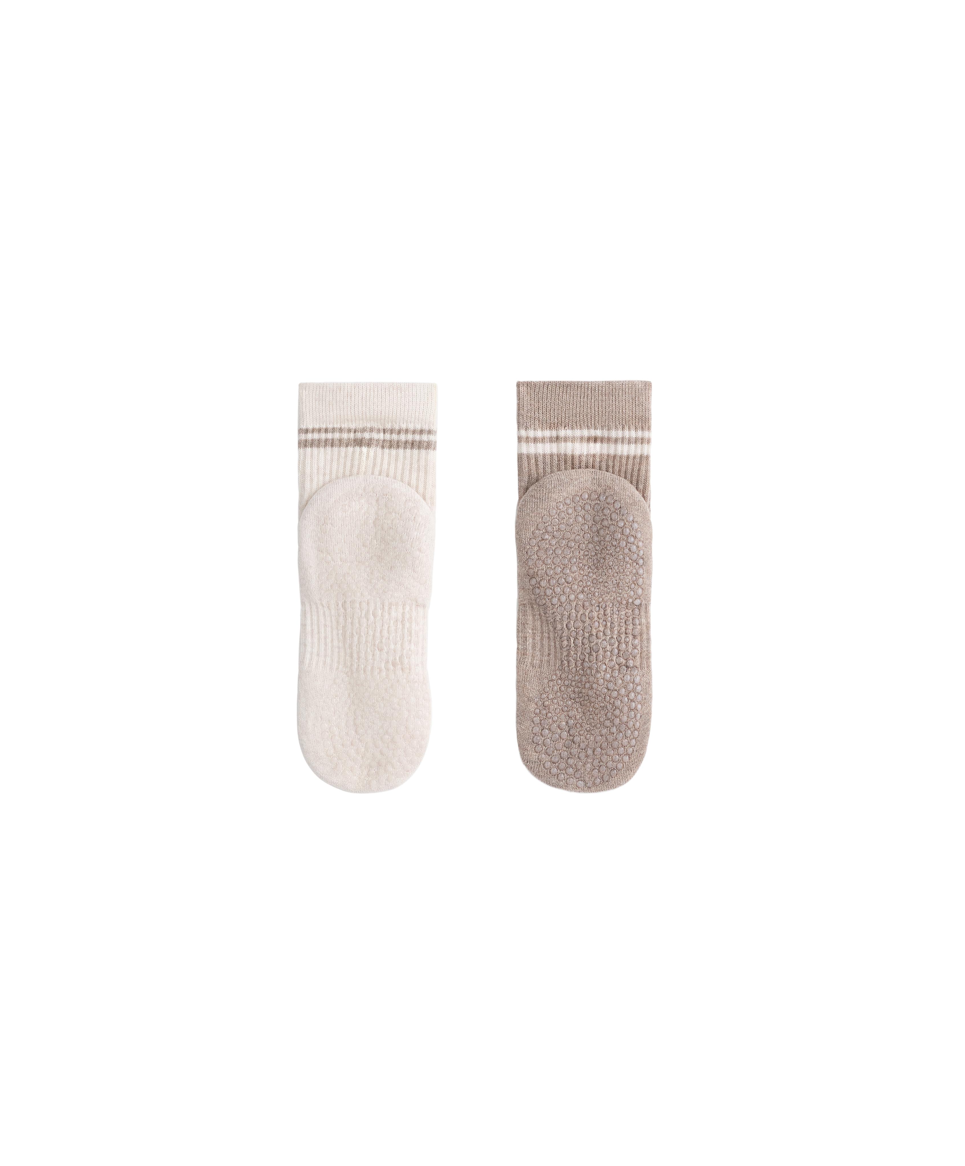 2 pairs of cotton padded quarter yoga and Pilates socks — TAN MELANGE
