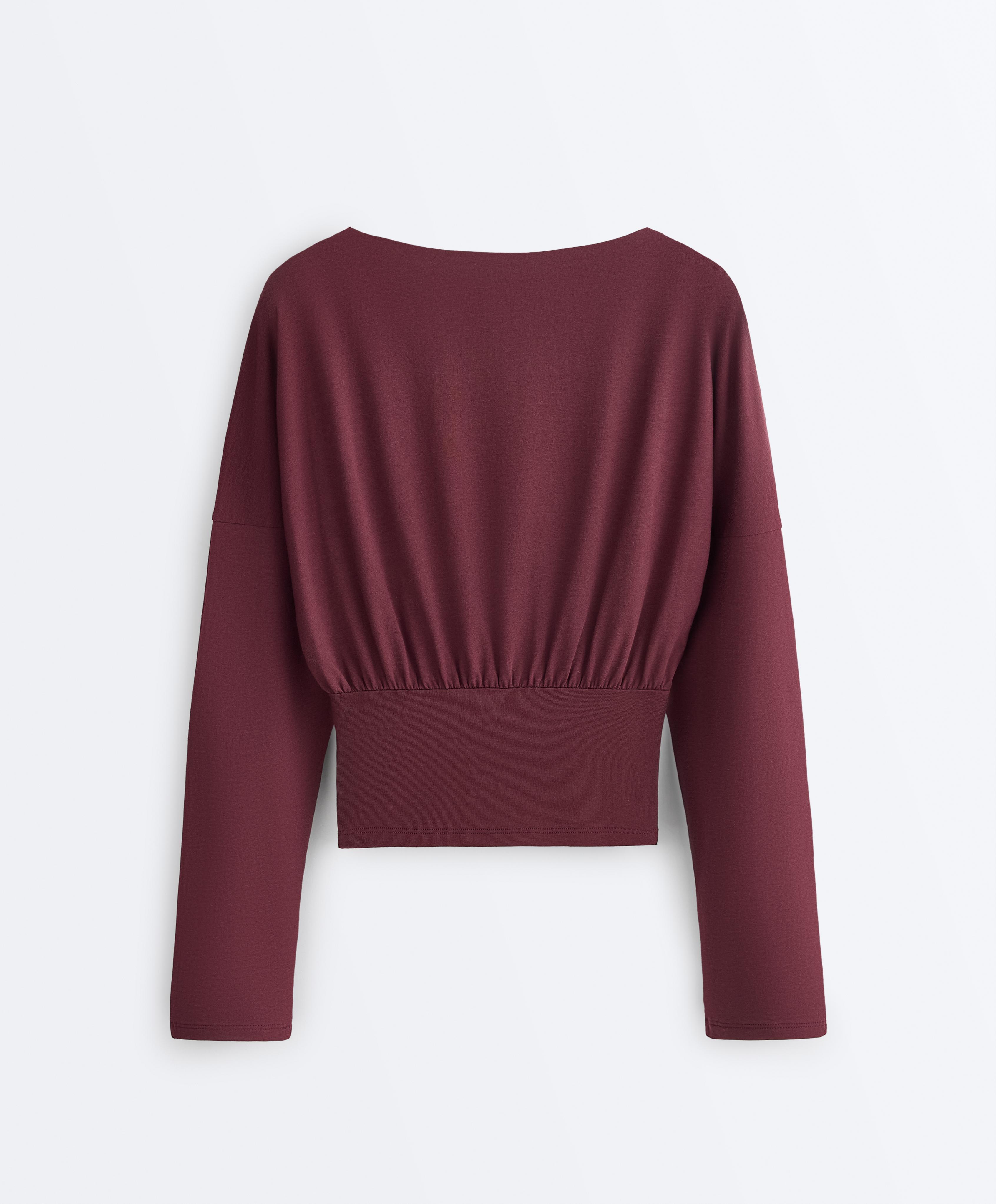 Fitted waist cotton blend T-shirt — MAROON