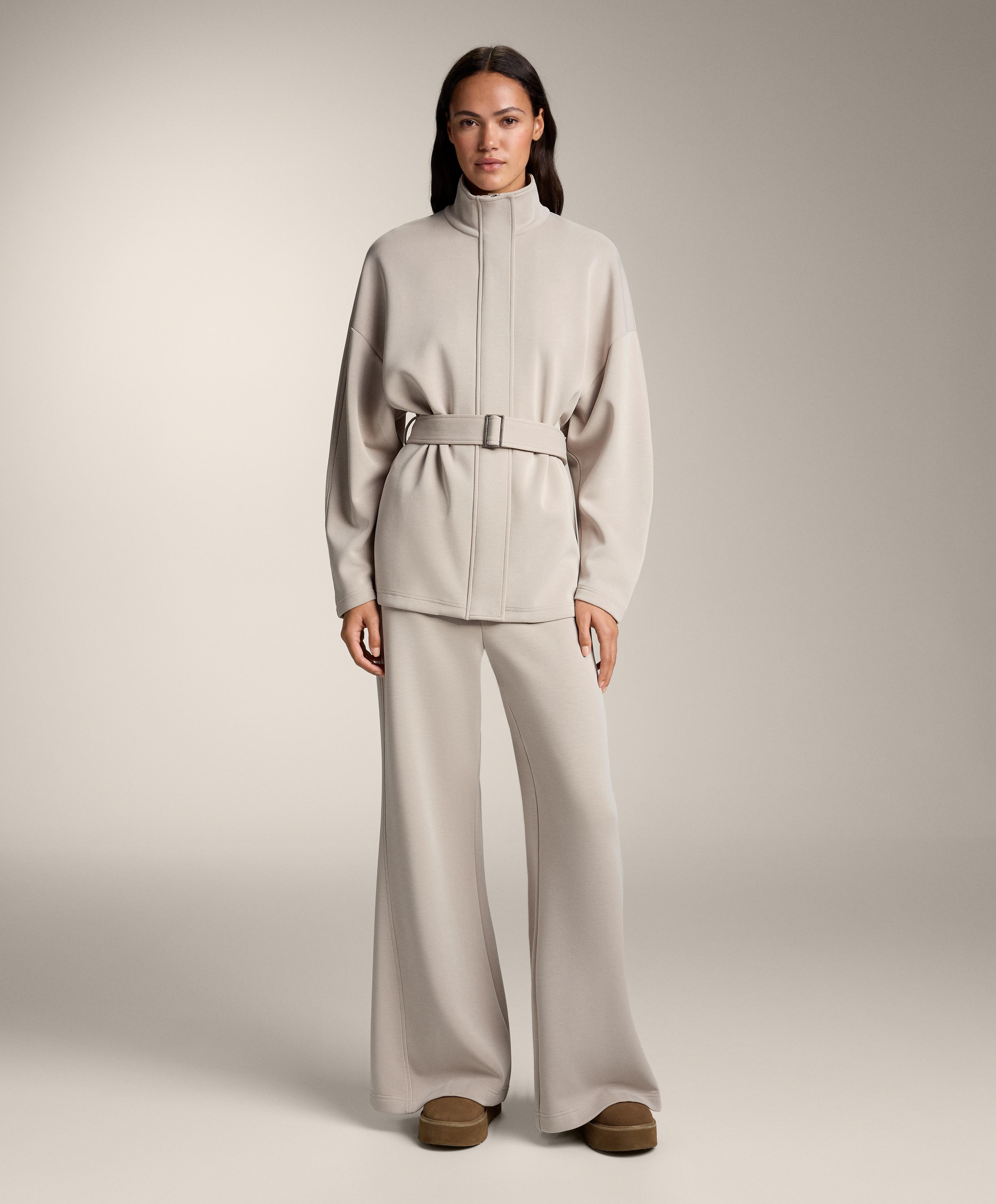 Long belted jacket with brushed modal — DUSTY TAUPE
