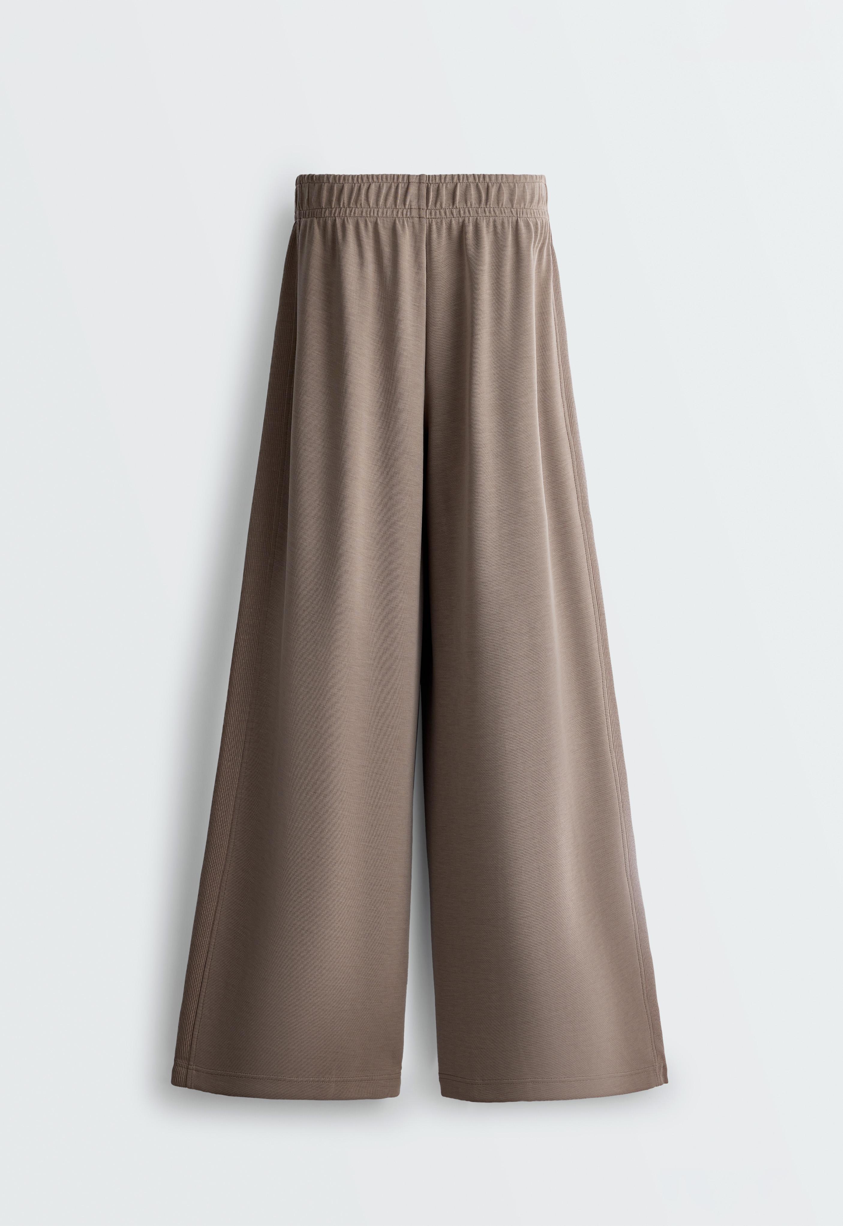 Soft-touch modal wide straight-leg rib trousers — MINK