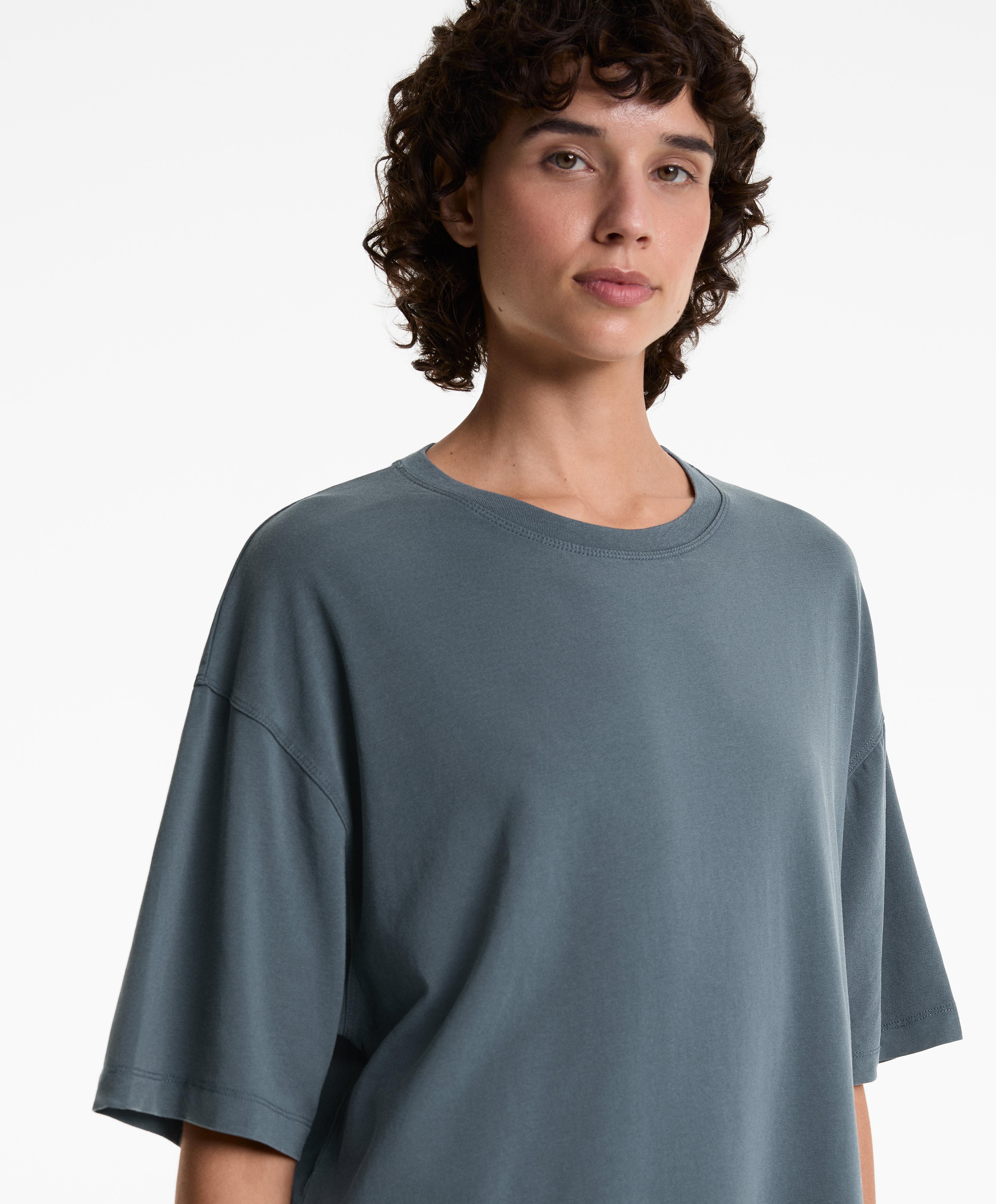 T-shirt boxy à manches courtes en mélange de coton