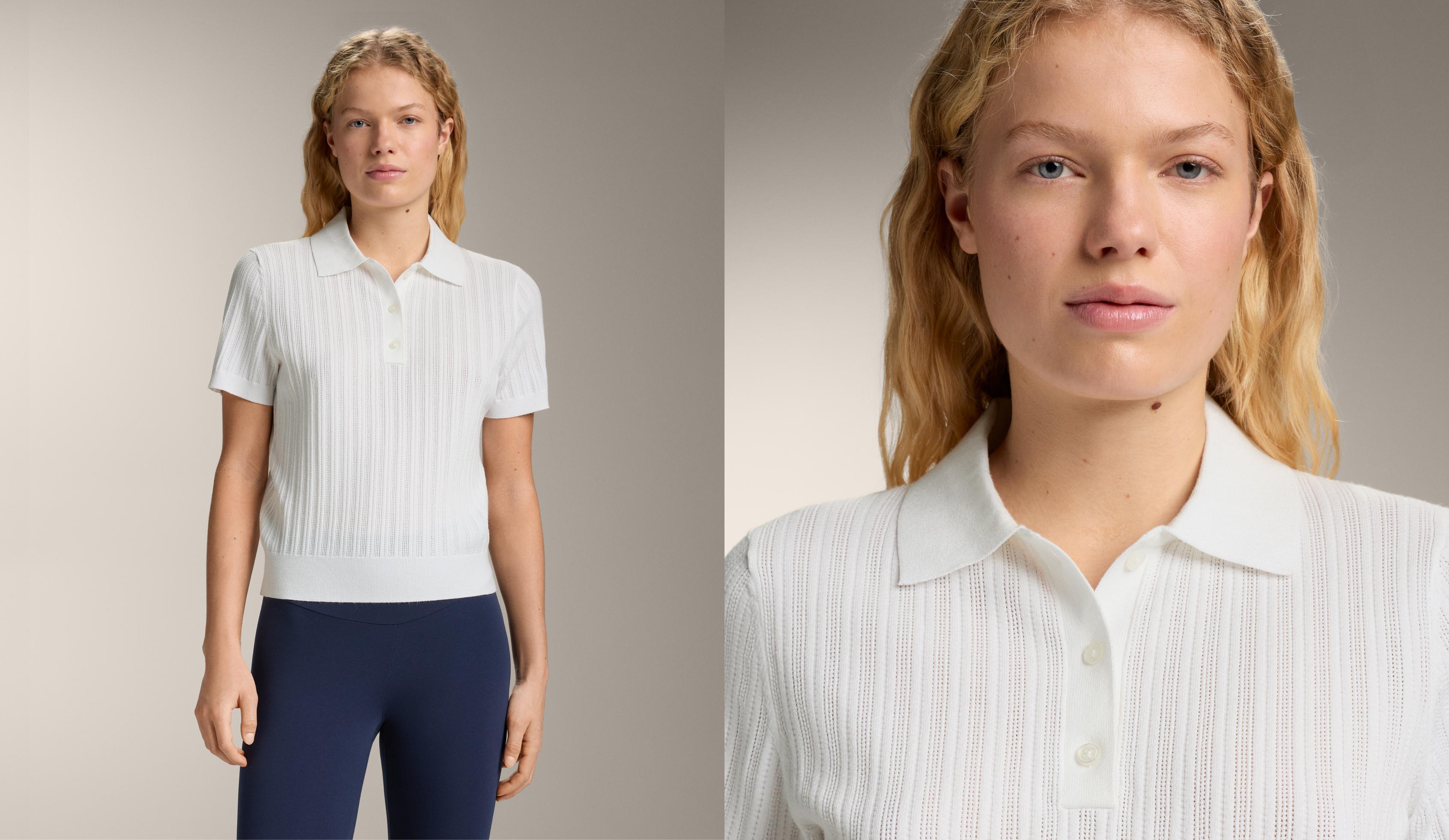 Pointelle knit polo shirt — WHITE
