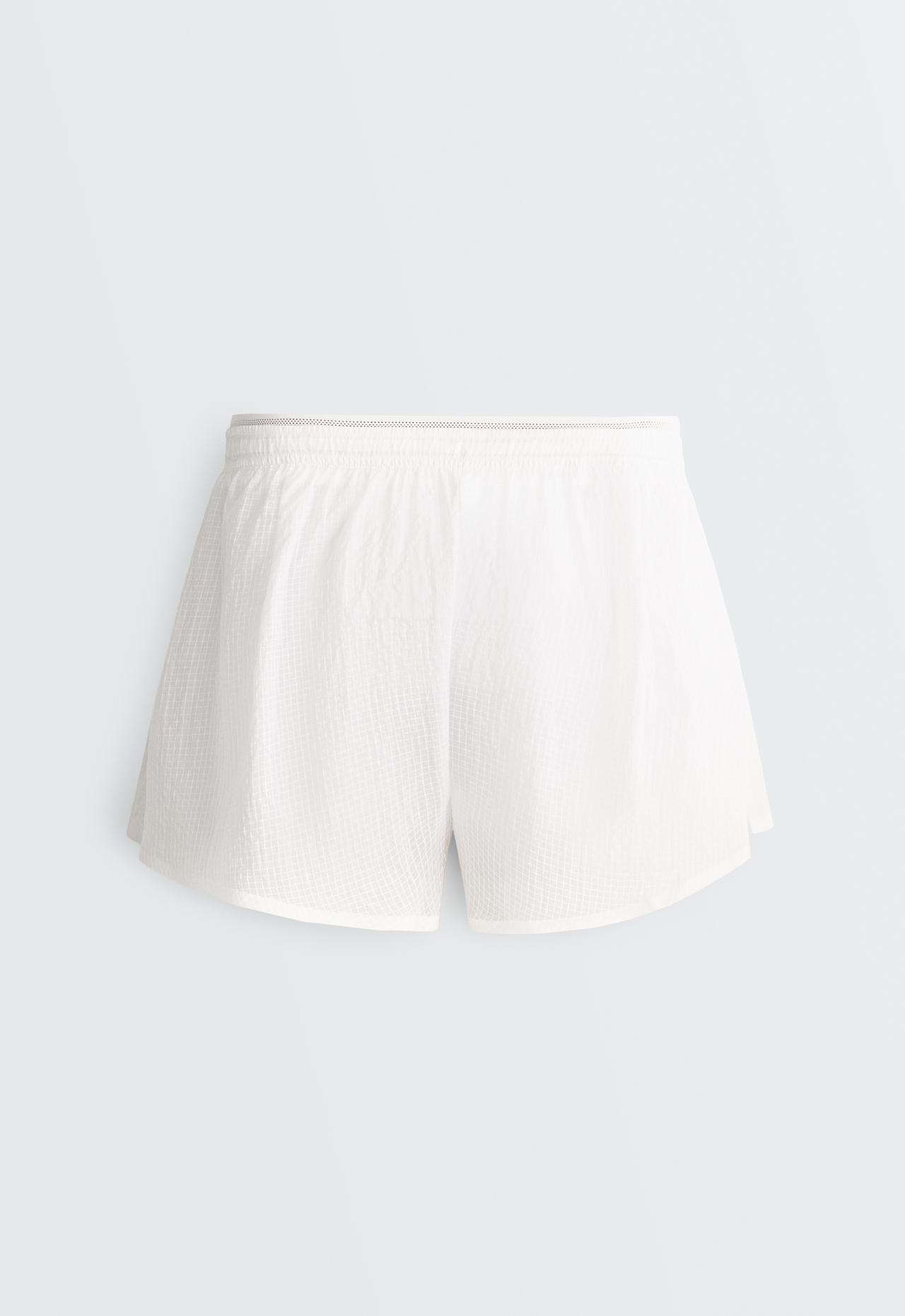 Technical 2-in-1 checked mid-rise shorts — WHITE 