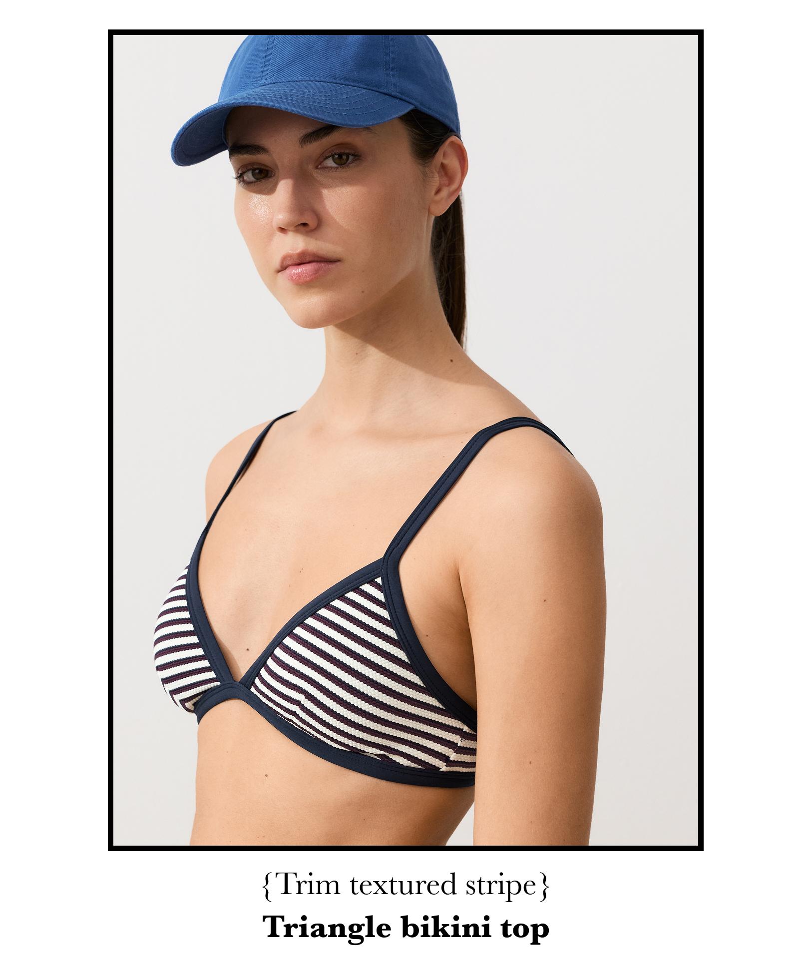 Trim textured stripe triangle bikini top — NAVY BLUE