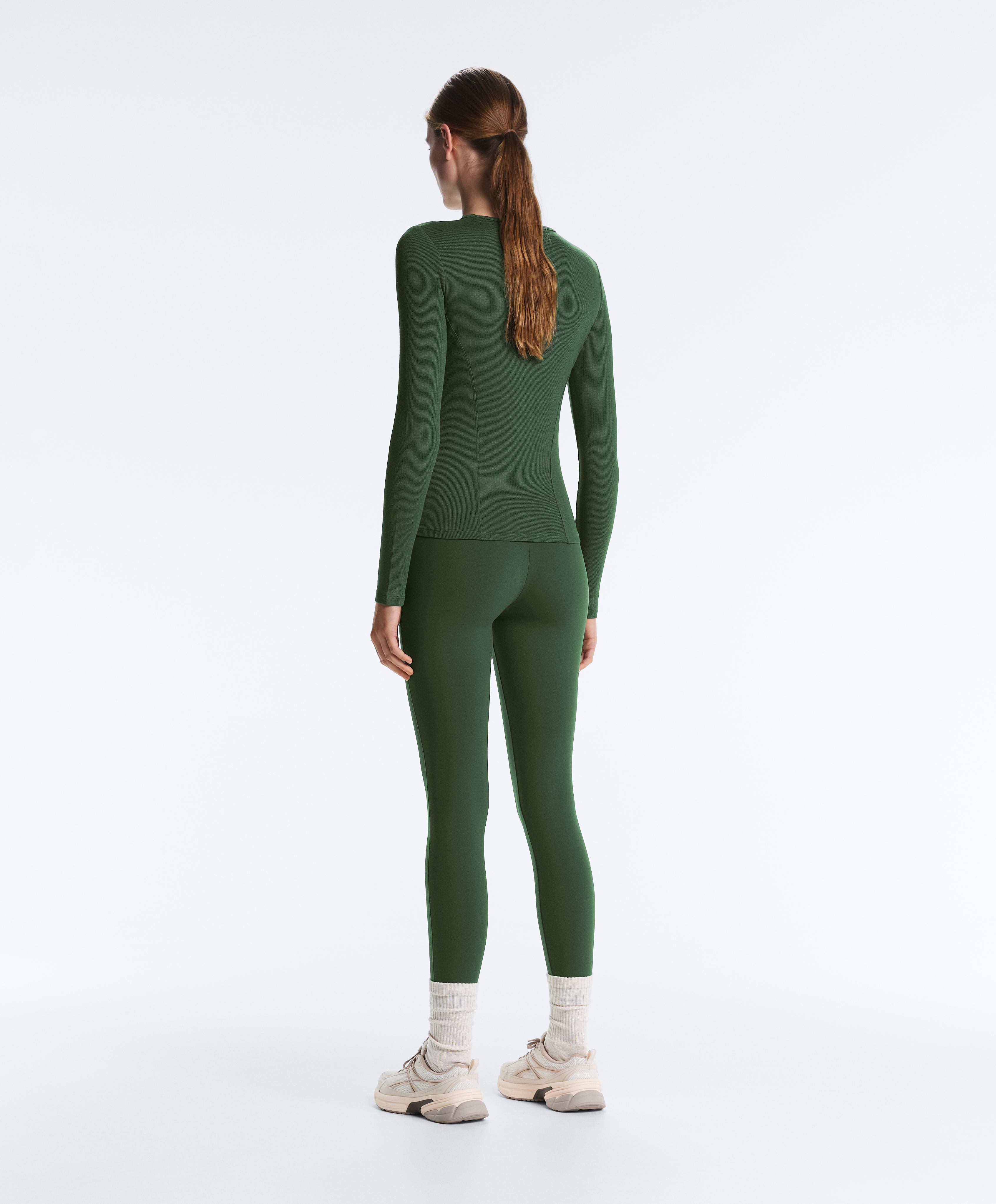 Fitted long sleeve rib T-shirt with cotton and modal — GREEN