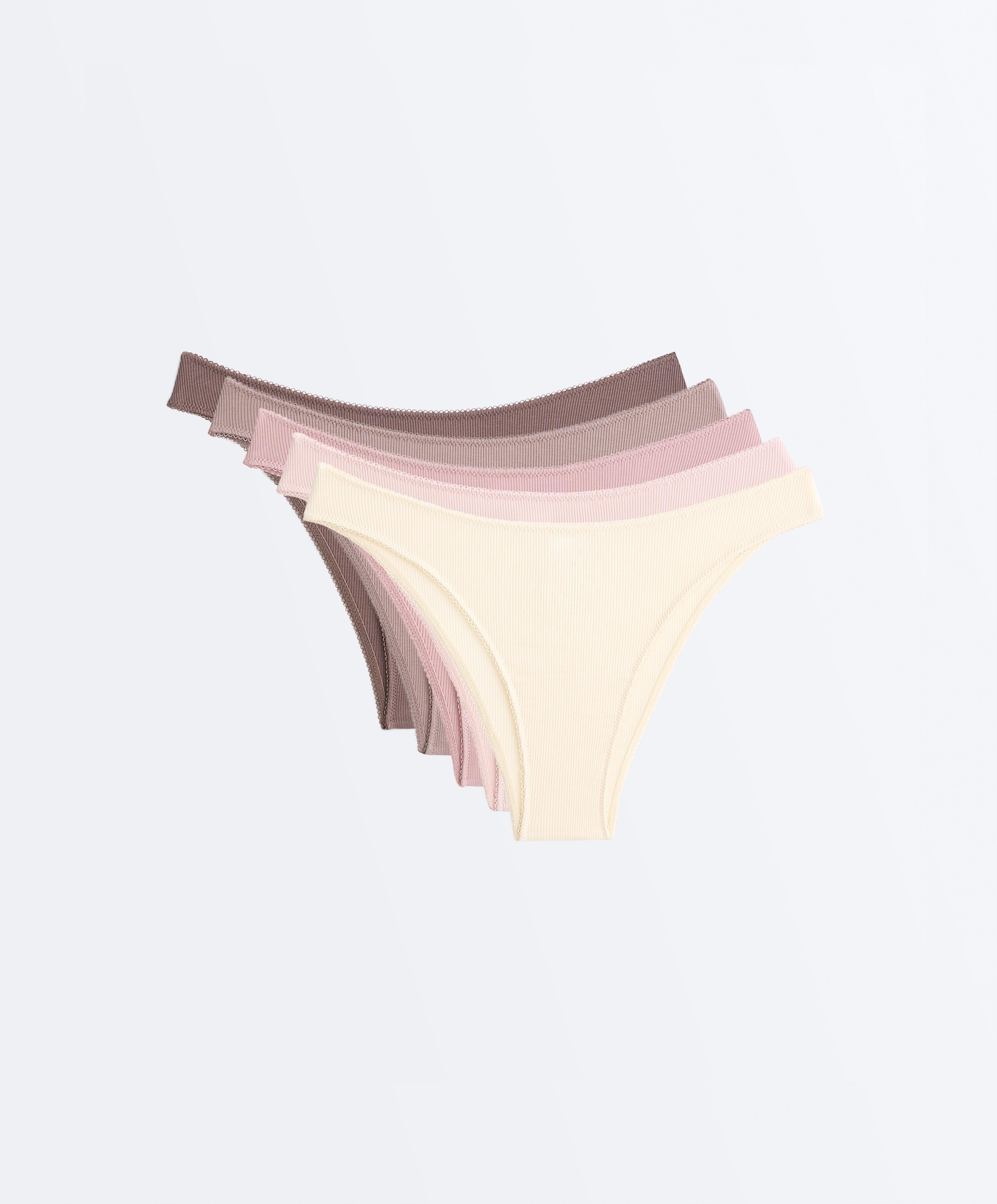 5 cotton rib U-cut Brazilian briefs — FADED PINK