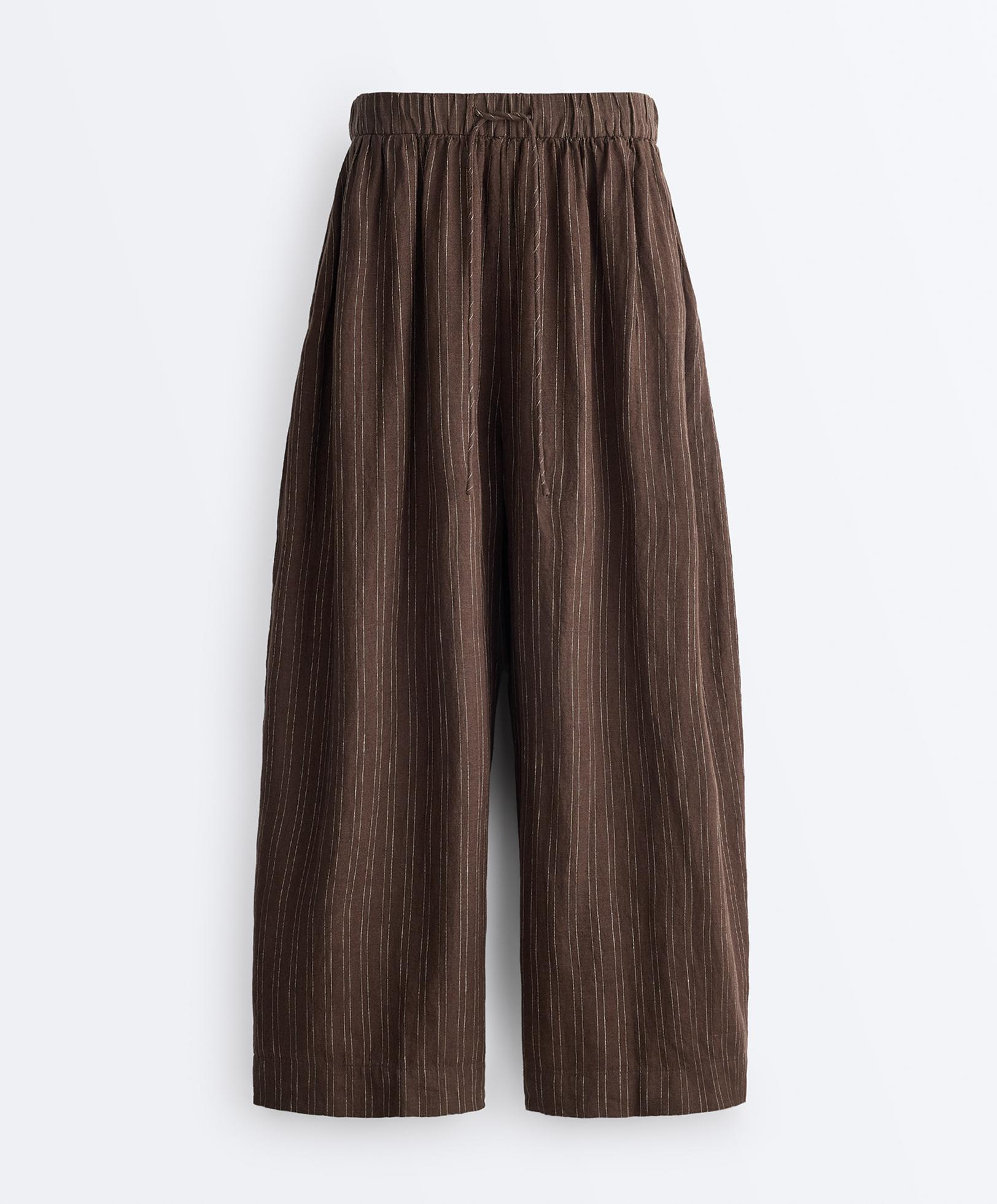 Striped 100% linen balloon crop trousers — EARTH