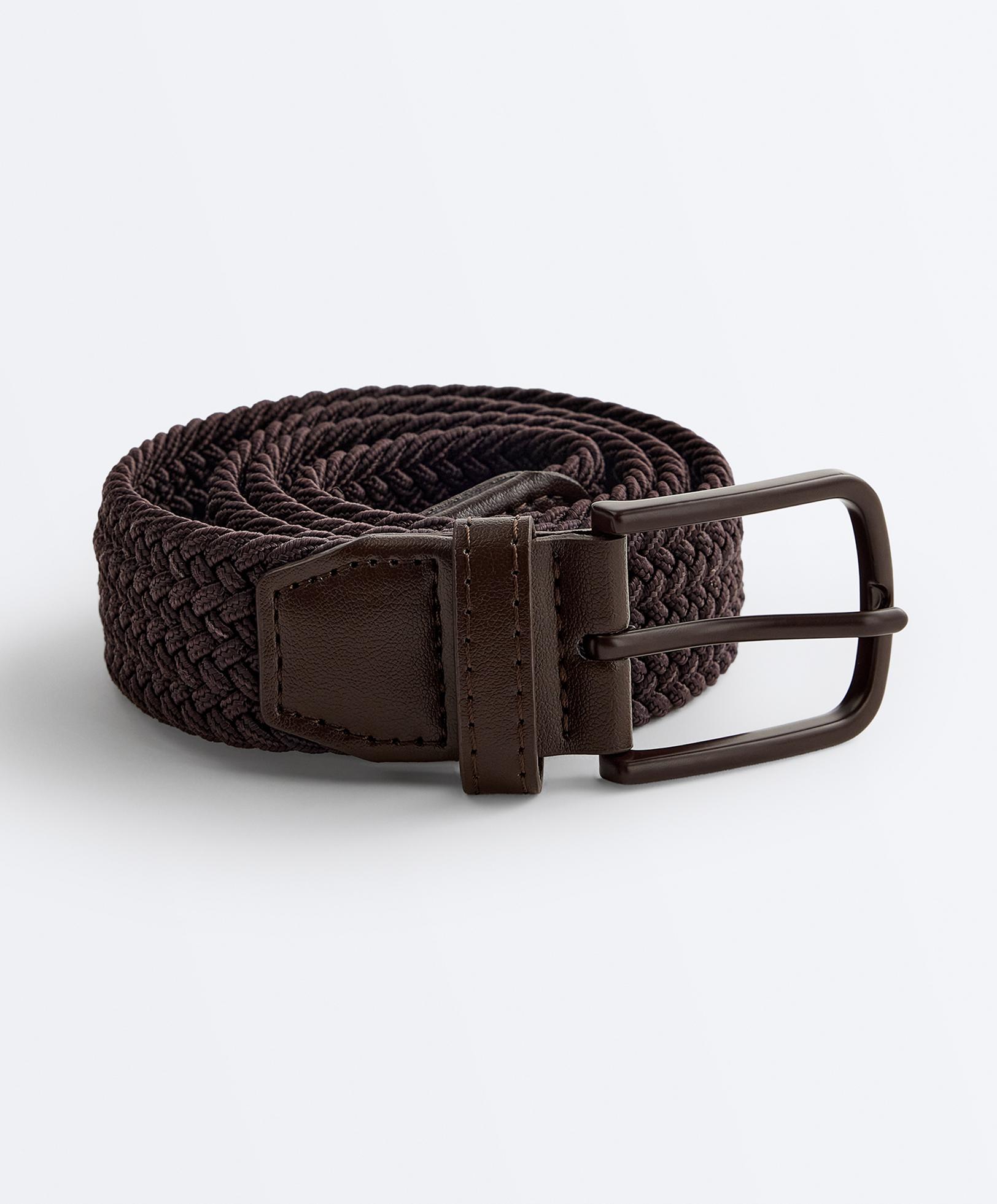 PLAITED ELASTIC BELT — BROWN