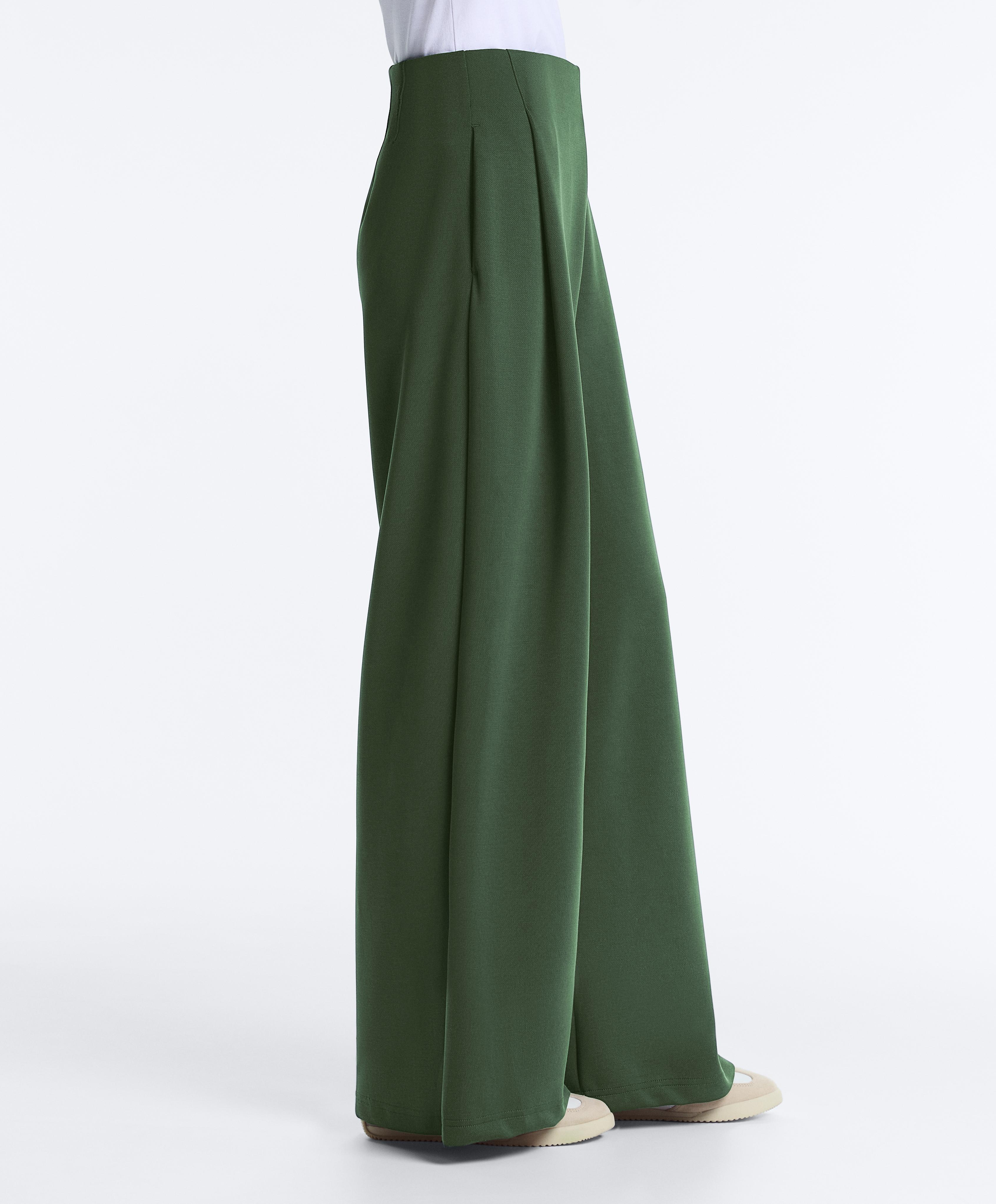 High rise twill wide-leg trousers with pleats — GREEN