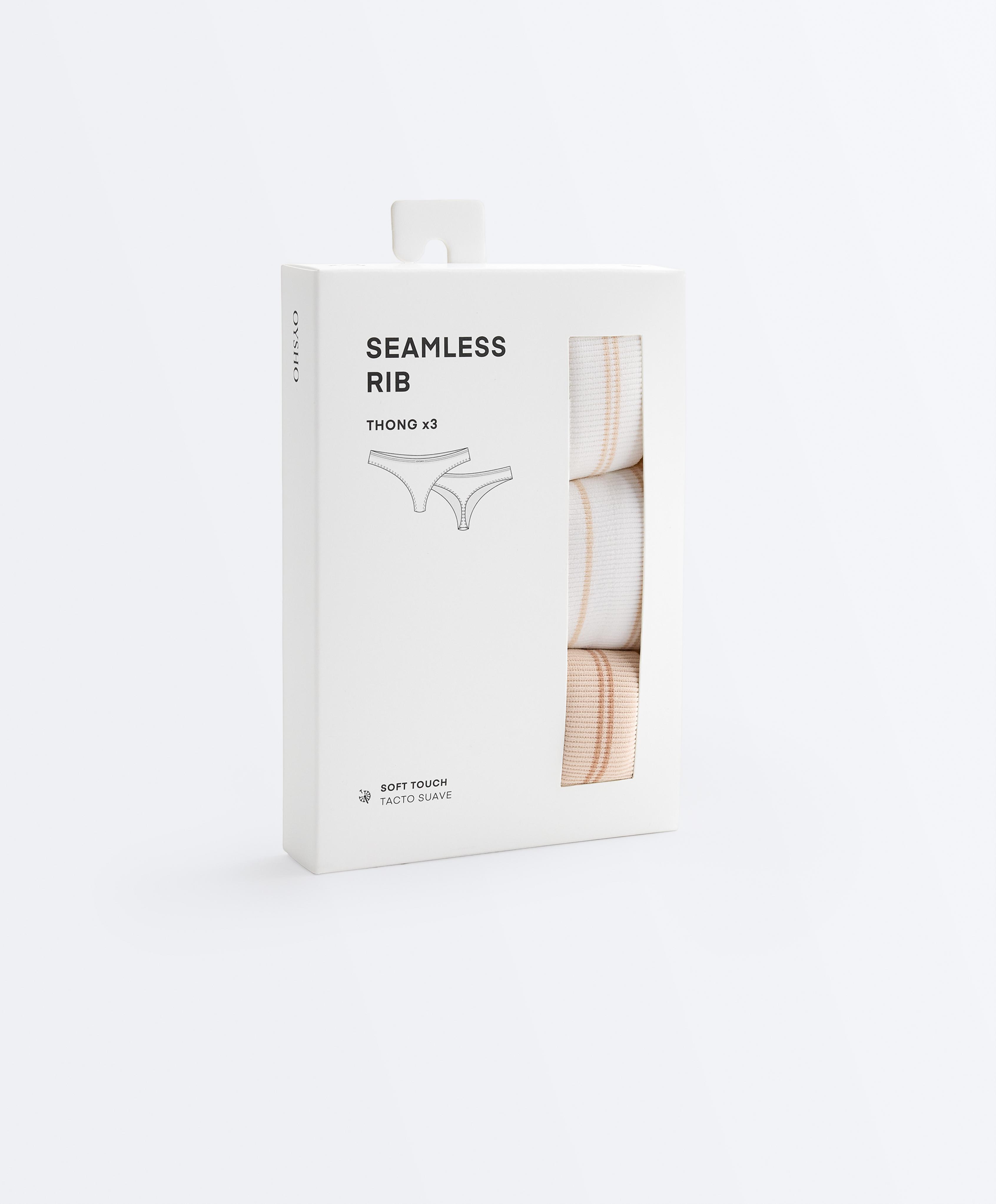 3 seamless rib polyamide blend thongs — WHITE