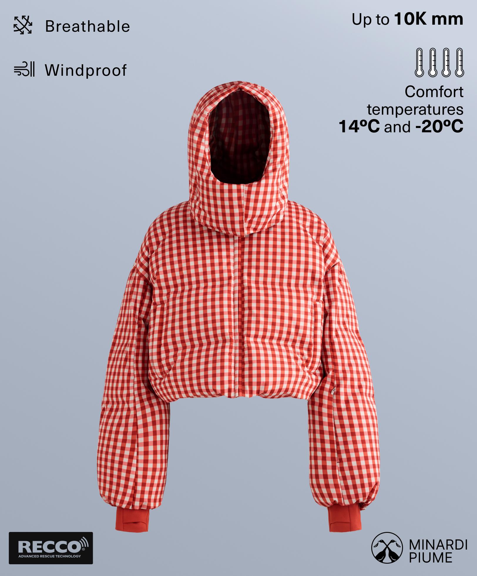 Kurze, leichte SKI-Jacke mit 80 % Daunen und 20 % Federn von MINARDI PIUME, wasserfest