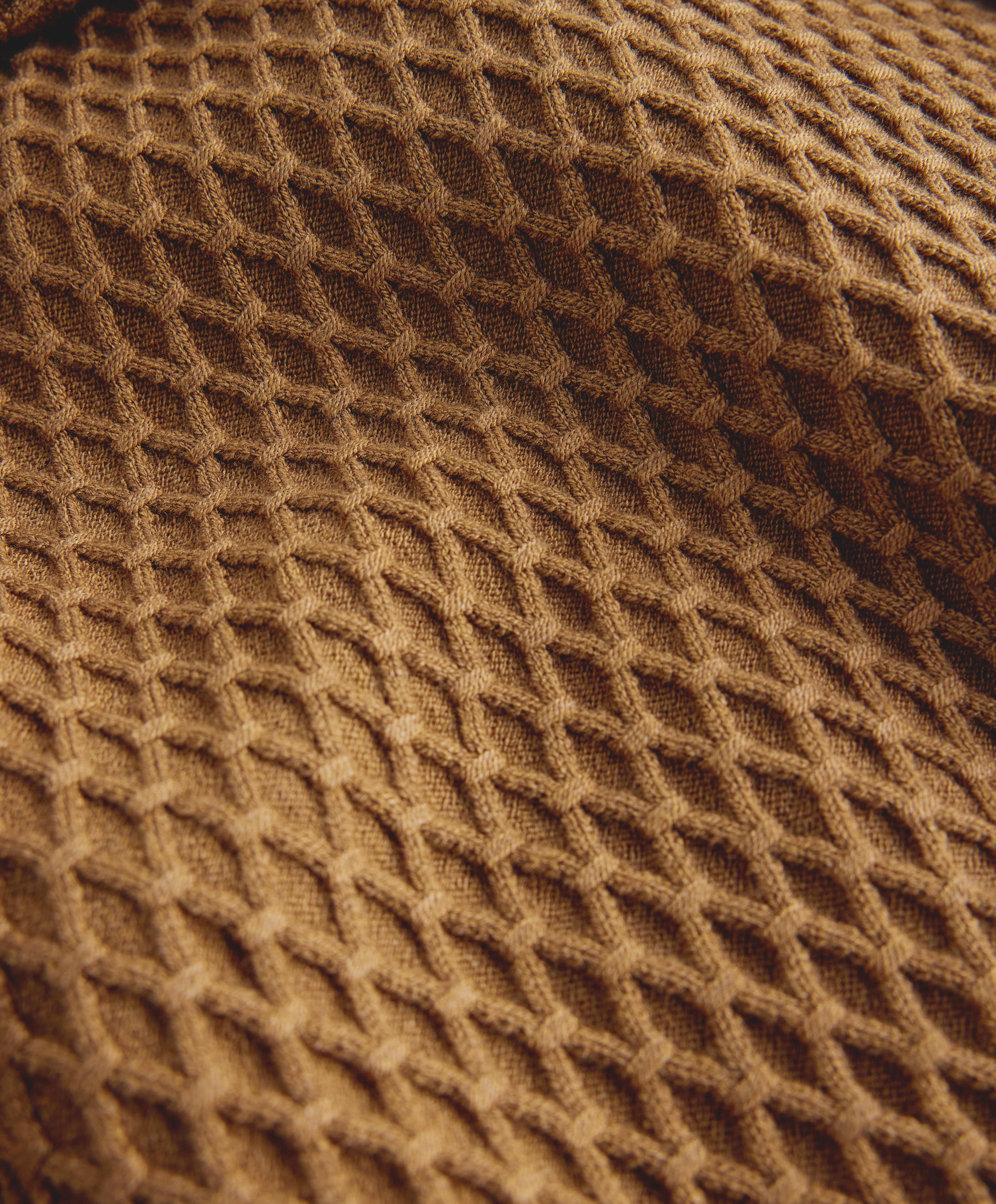 Long structured knit jacket with hood — COPPER