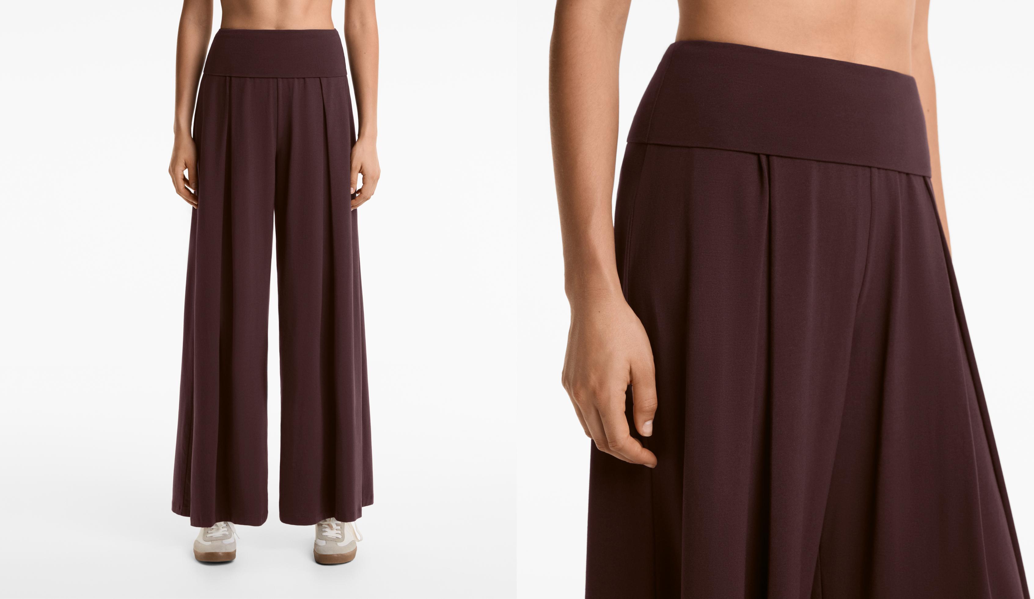 Cotton blend straight-leg trousers with foldover waist