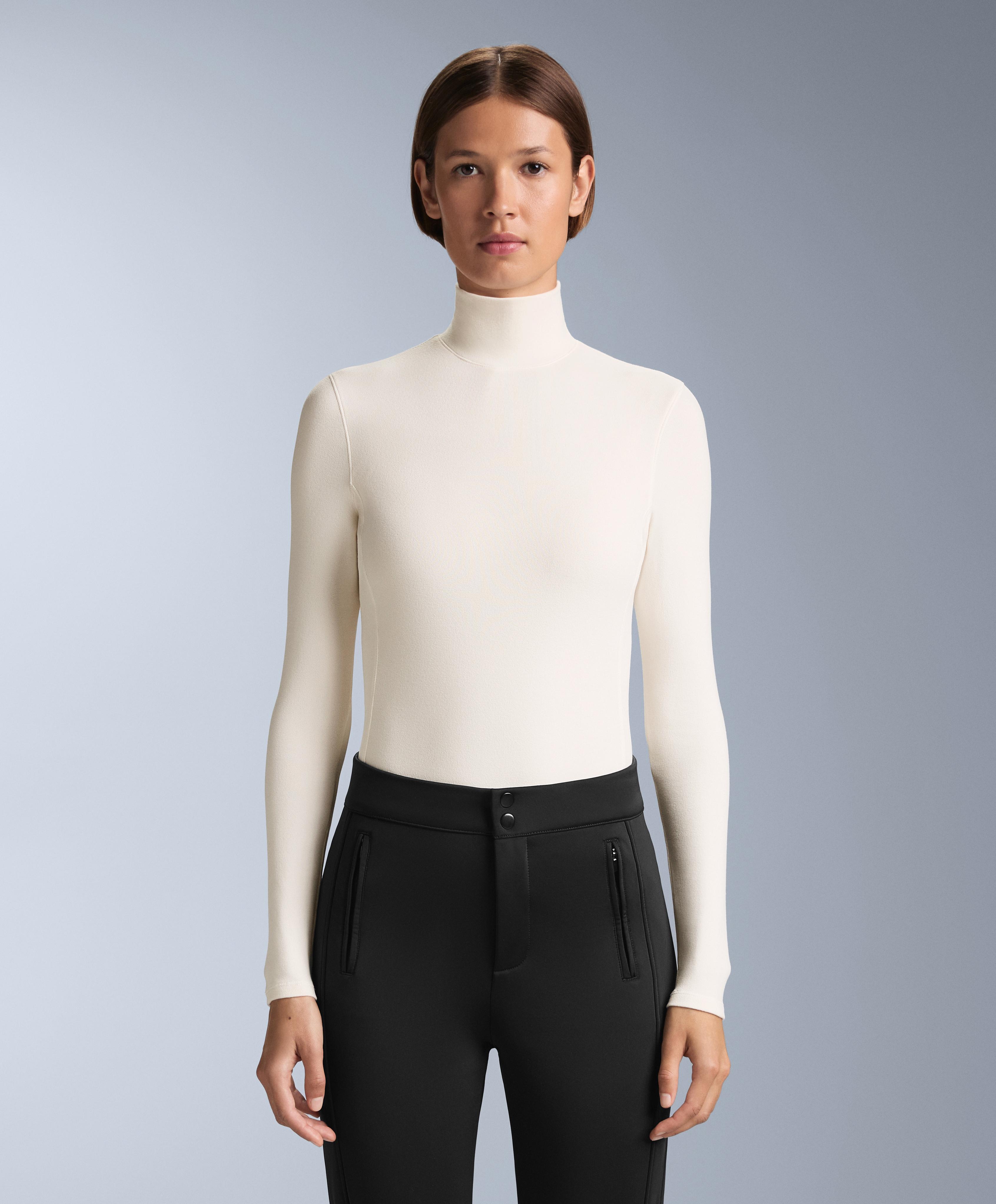 High-neck thermal base layer fleece top — PALE ECRU
