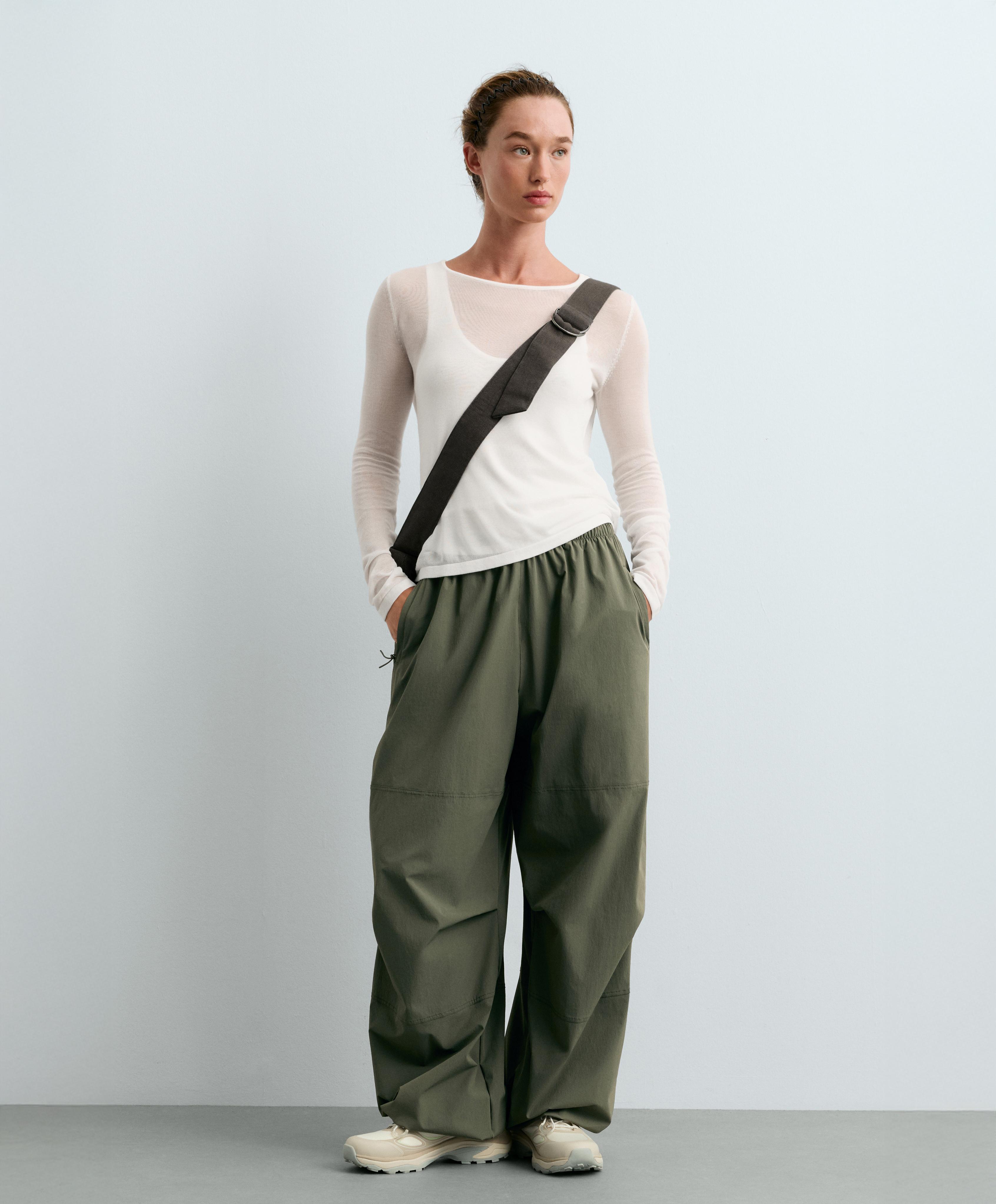 Long-sleeved sheer double-layer top — WHITE 