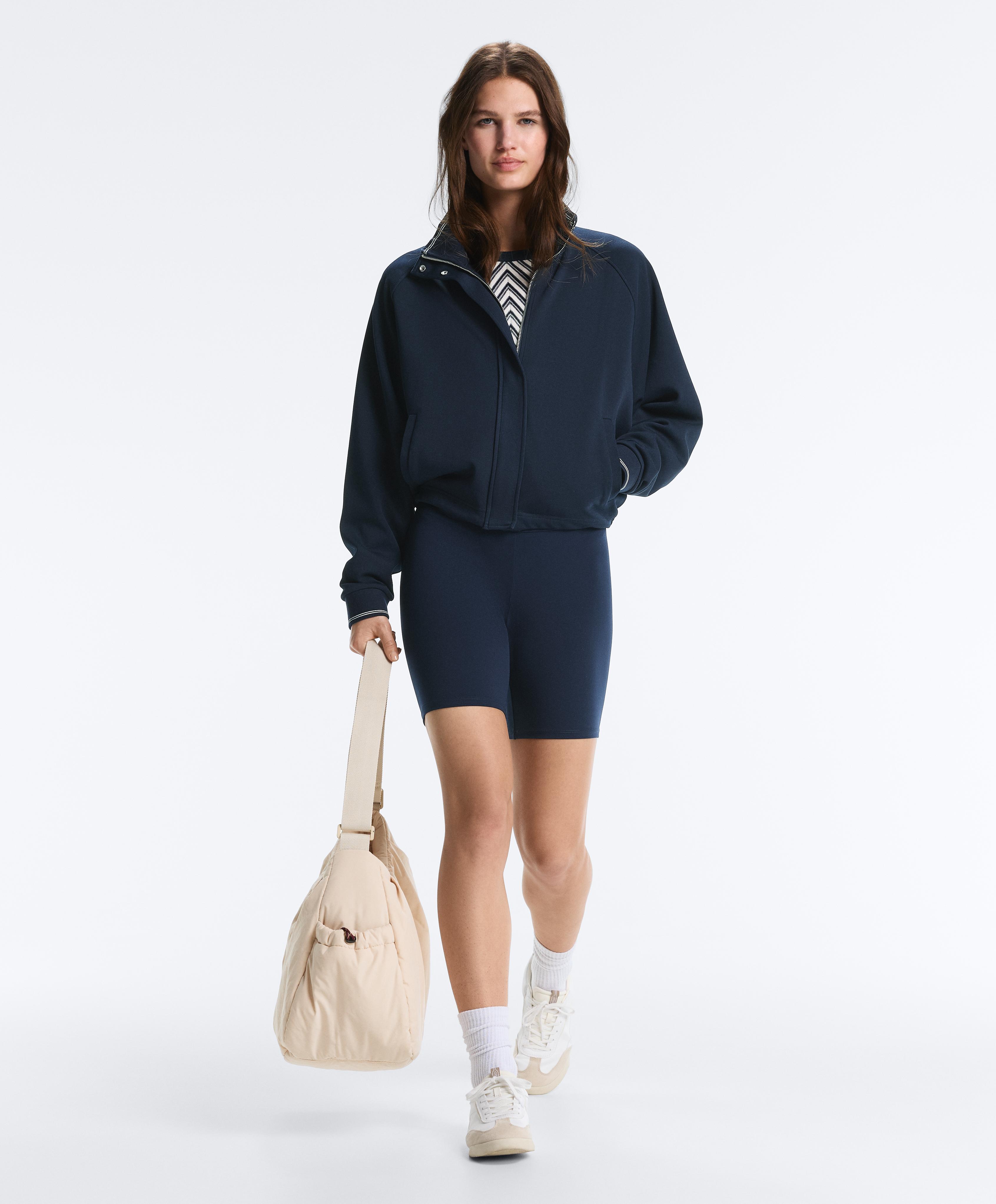Piqué jacket with cotton contrast piping — NAVY BLUE