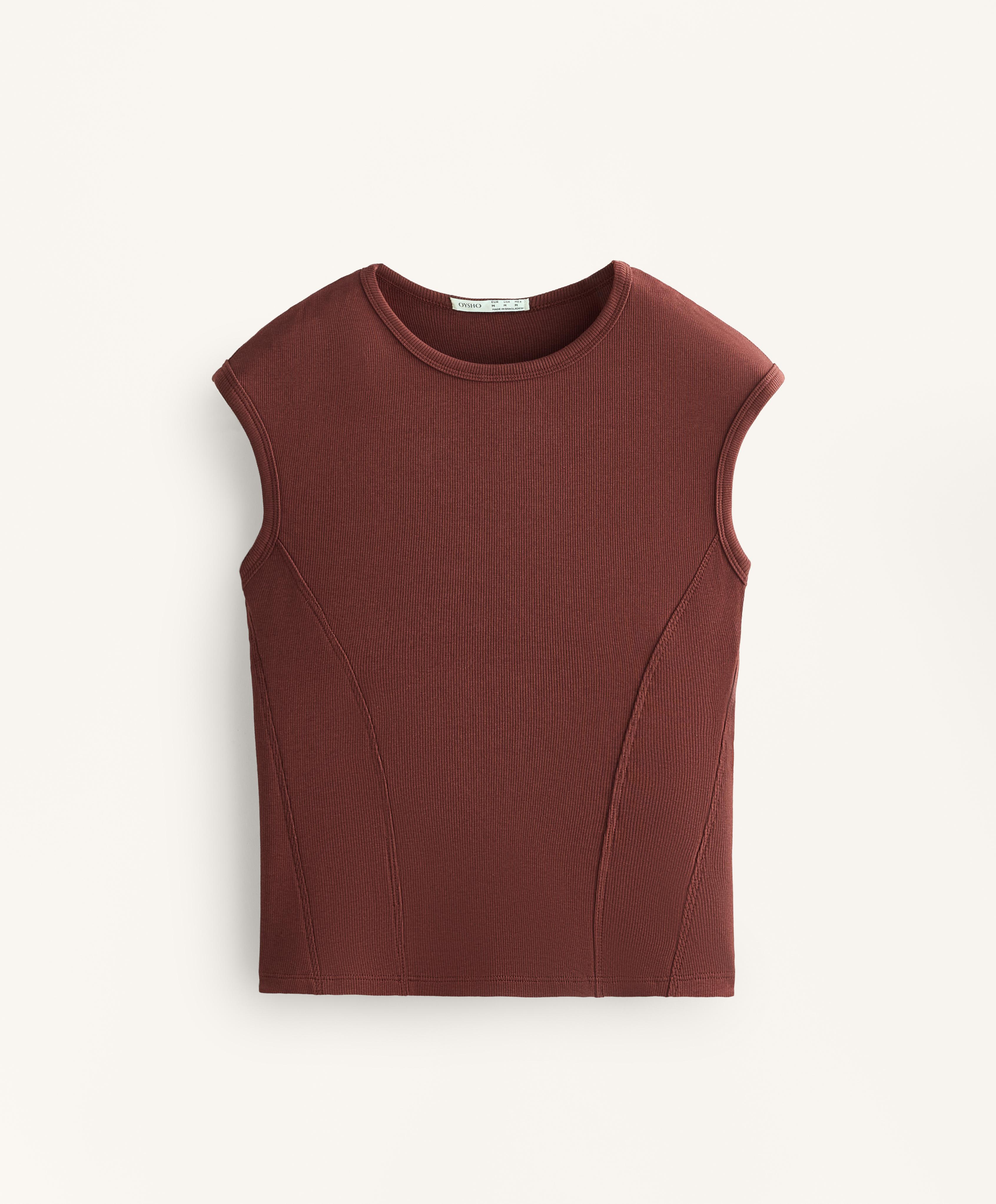 Short-sleeved rib top with cotton and modal — MAHOGANY