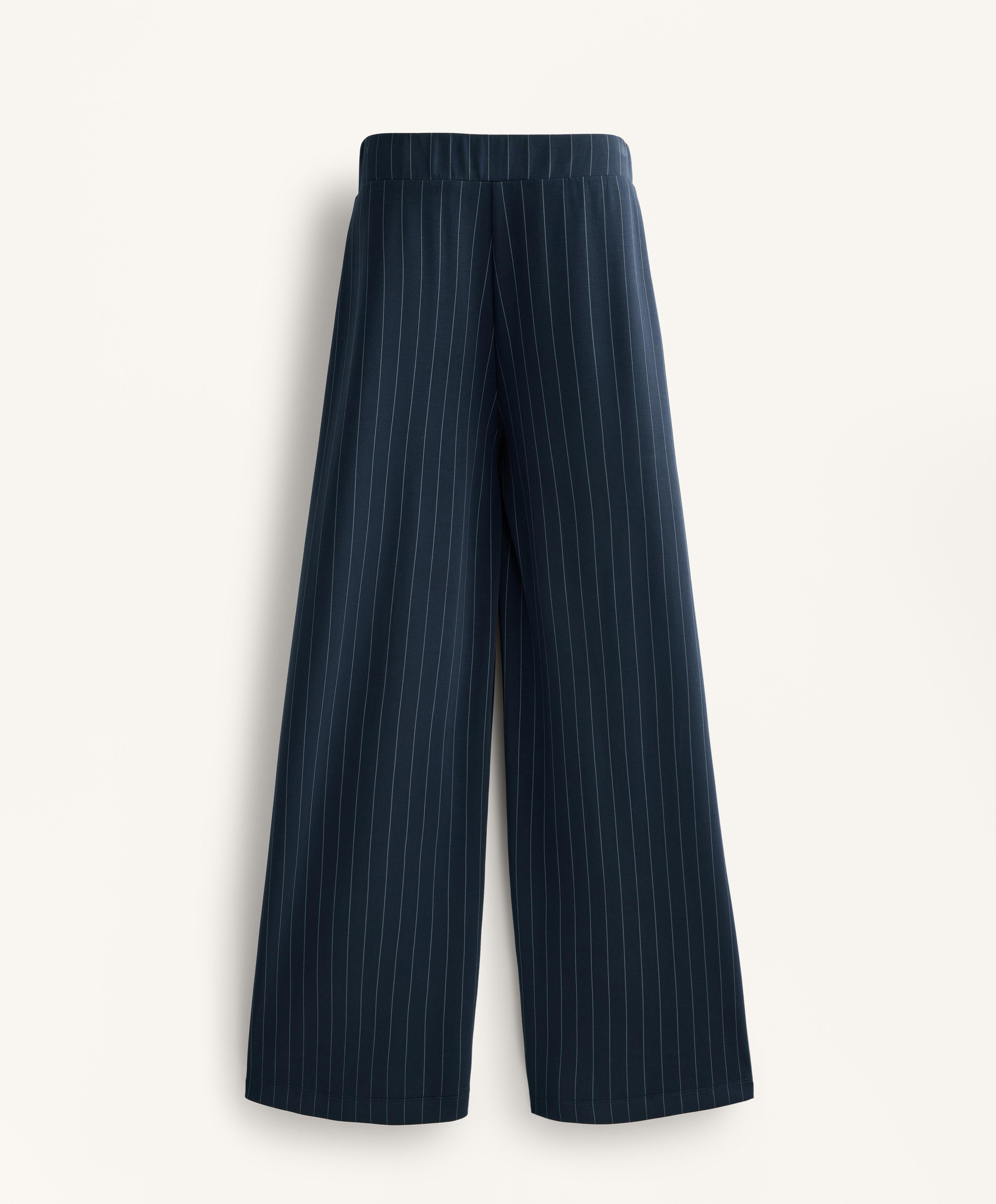 Pantalón ancho rayas detalle pliegue frontal con modal tacto suave Pantalón ancho rayas detalle pliegue frontal con modal tacto suave