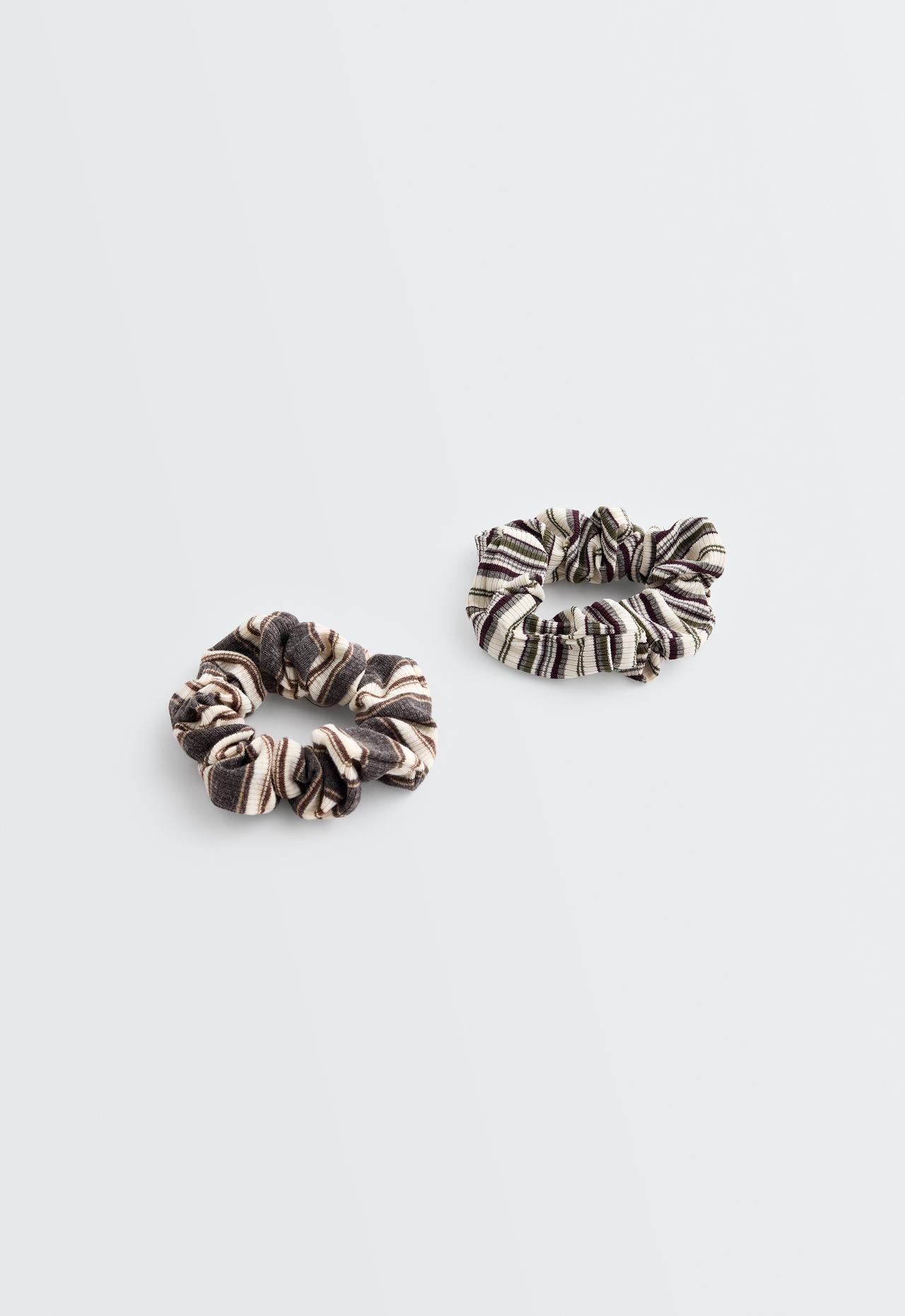 2 striped hair scrunchies — ANTHRACITE GREY