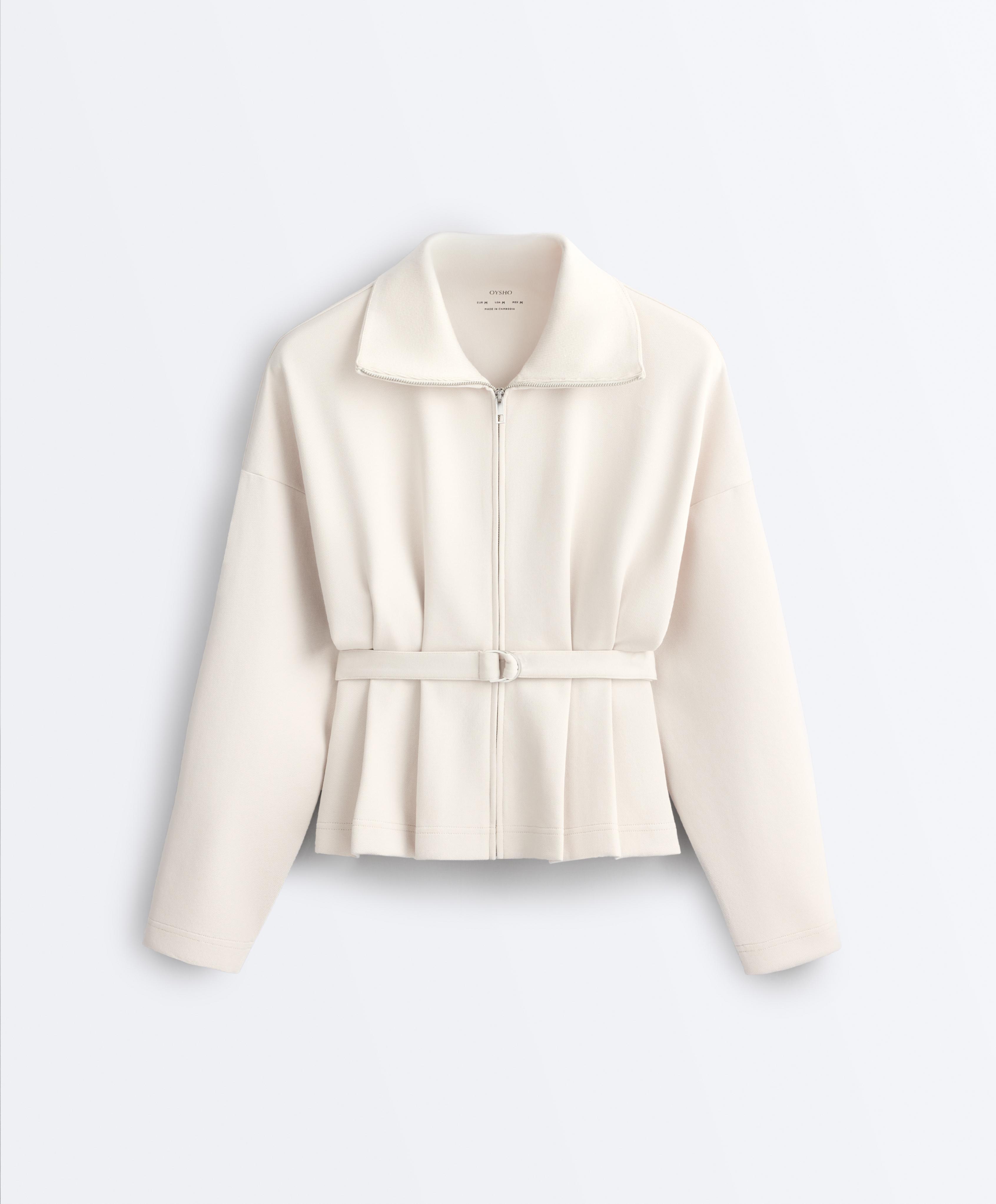 Cotton piqué belted jacket — PALE MINK