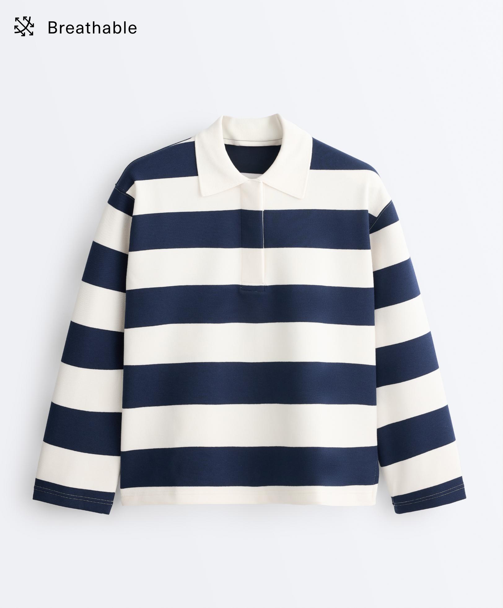 Jacquard cotton piqué polo shirt — NAVY BLUE