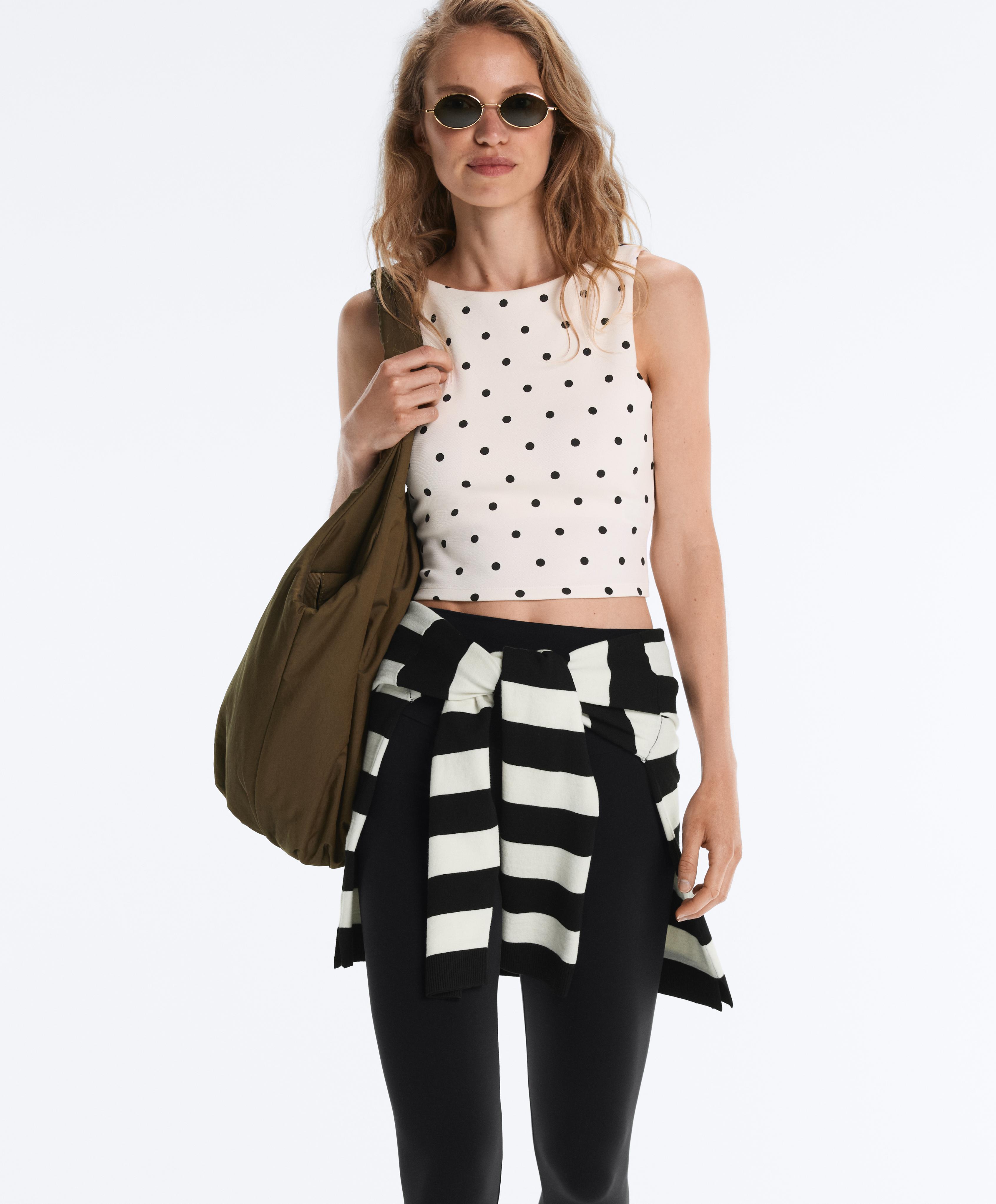 Sleeveless polka dot T-shirt — PALE ECRU